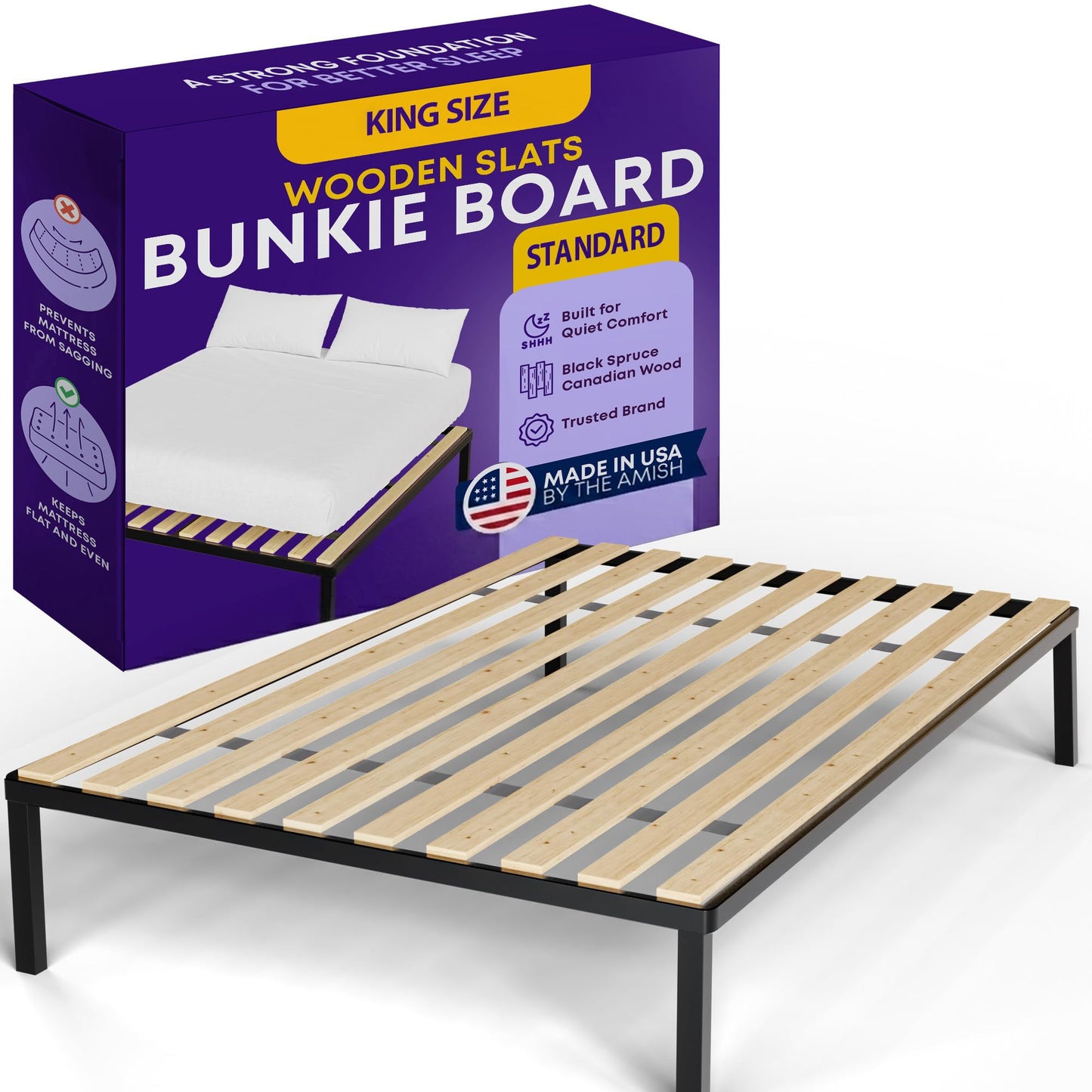 Greaton, Wooden King Bed Slats for Support Under Mattress – Replacement Wood Slats for King Size Bed Frame – Under Mattress Support Without Extra Height – 2.38-Inch Standard Width