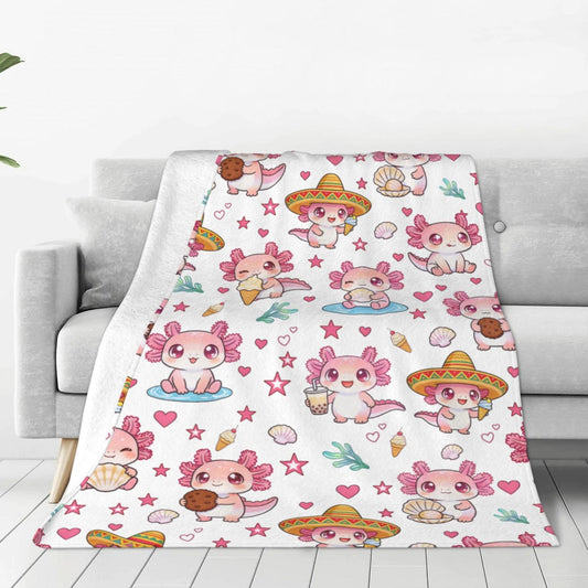 Axolotl Throw Blanket 50"x40" Cozy Fluffy Plush Blanket Soft Flannel Throw Blanket for Kids Men Women Gift Sofa Bed Couch