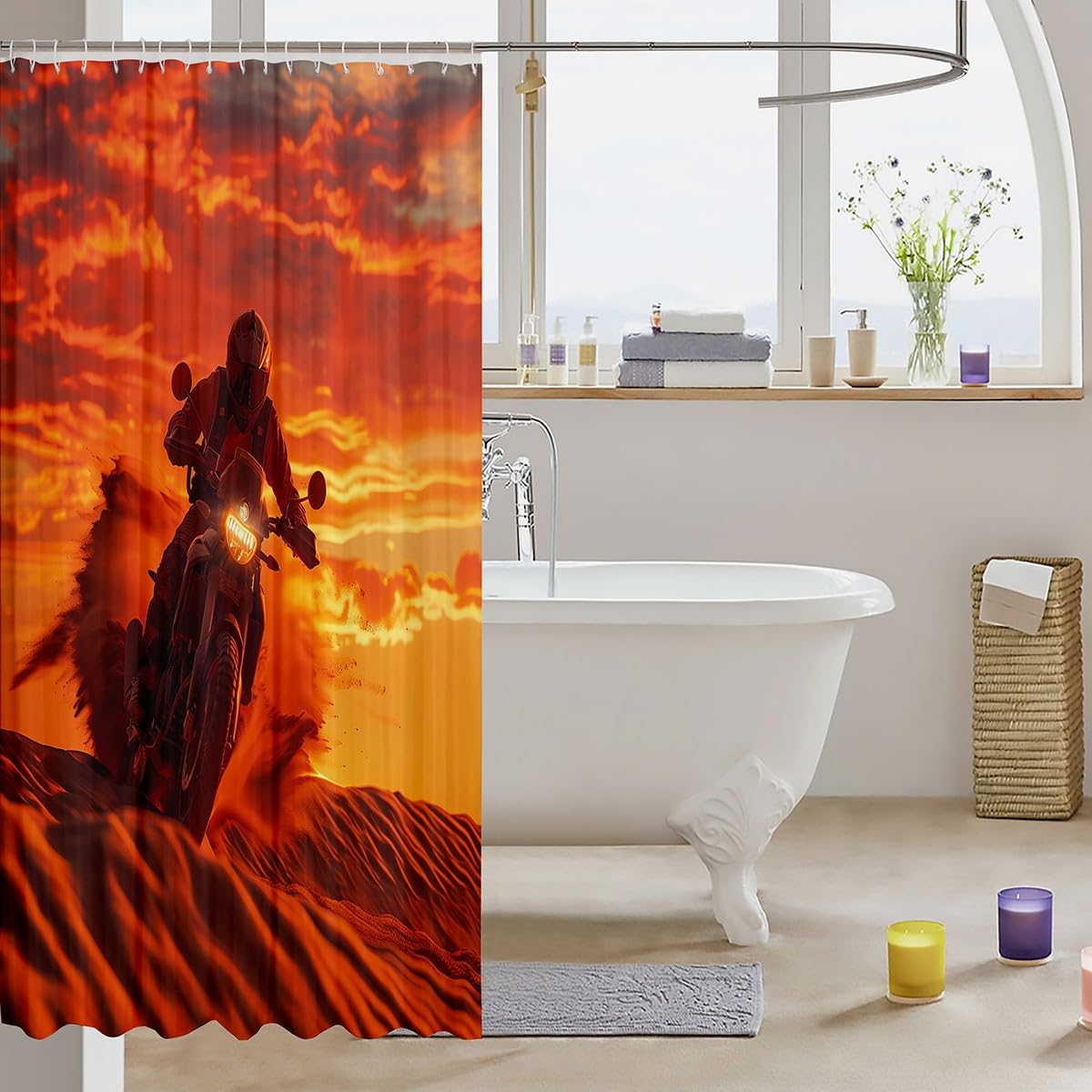 Feelyou Kids Dirt Bike Bathroom Shower Curtain Set Racing Motocross Rider Bath Curtain Boys Girls Motorbike Shower Curtain Extreme Sports Teens Bathroom Accessories Bedroom Decor 72"x72"