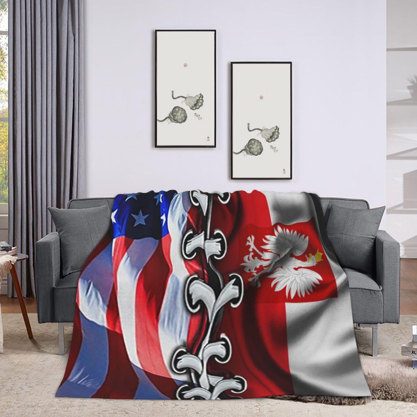 American and Poland Flag Throw Blankets Vintage for Bed & Couch Warm Winter Style - Lightweight Cozy Stylish Blanket for All Seasons