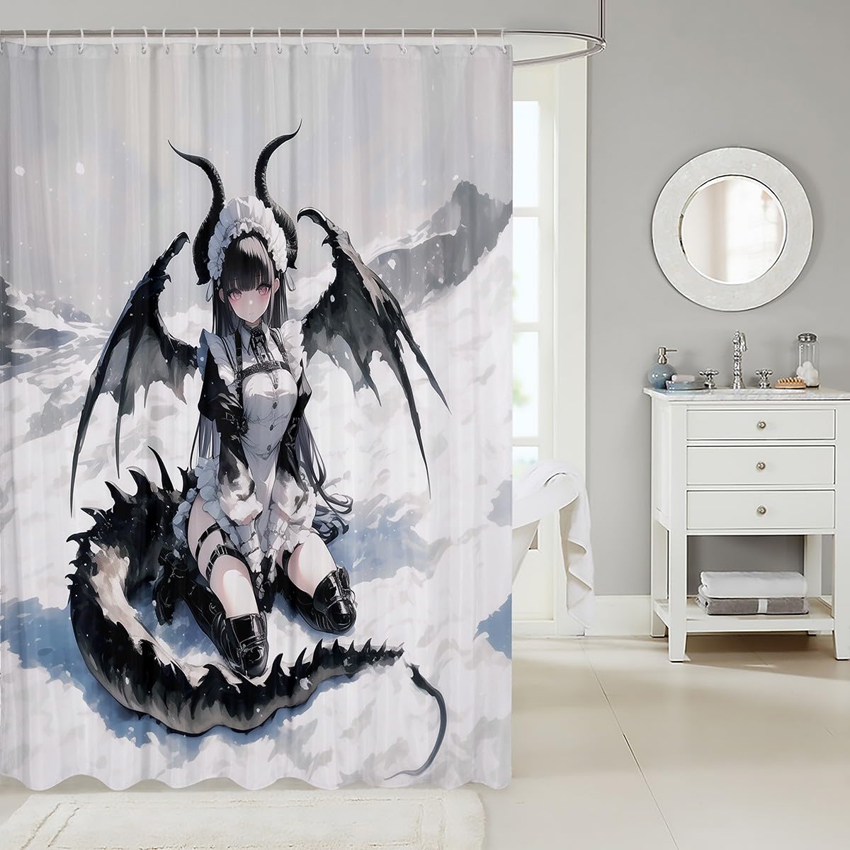 Erosebridal Anime Girl Shower Curtain, Japanese Anime Fabric Shower Curtains for Kids Girls Teens, Cartoon Girl Bath Curtain Japanese Animation Sci Fi Style Bathroom Accessories,72" W X 72" L