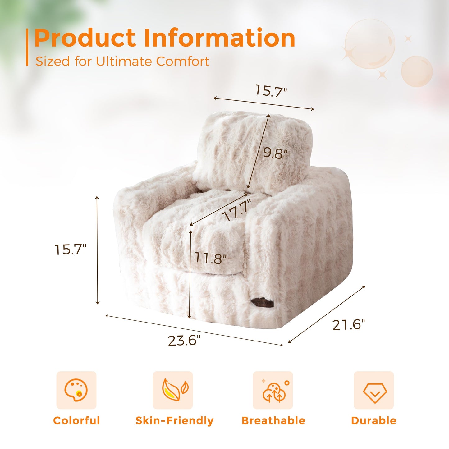 MAXYOYO Kids Bean Bag Chair, Comfy Bubble Fabric Bean Bag Sofa with Filler, Upholstered Floor Sofa with Pillows and Armrests, Lazy Floor Chair Couch for Boys and Girls, Beige, Single