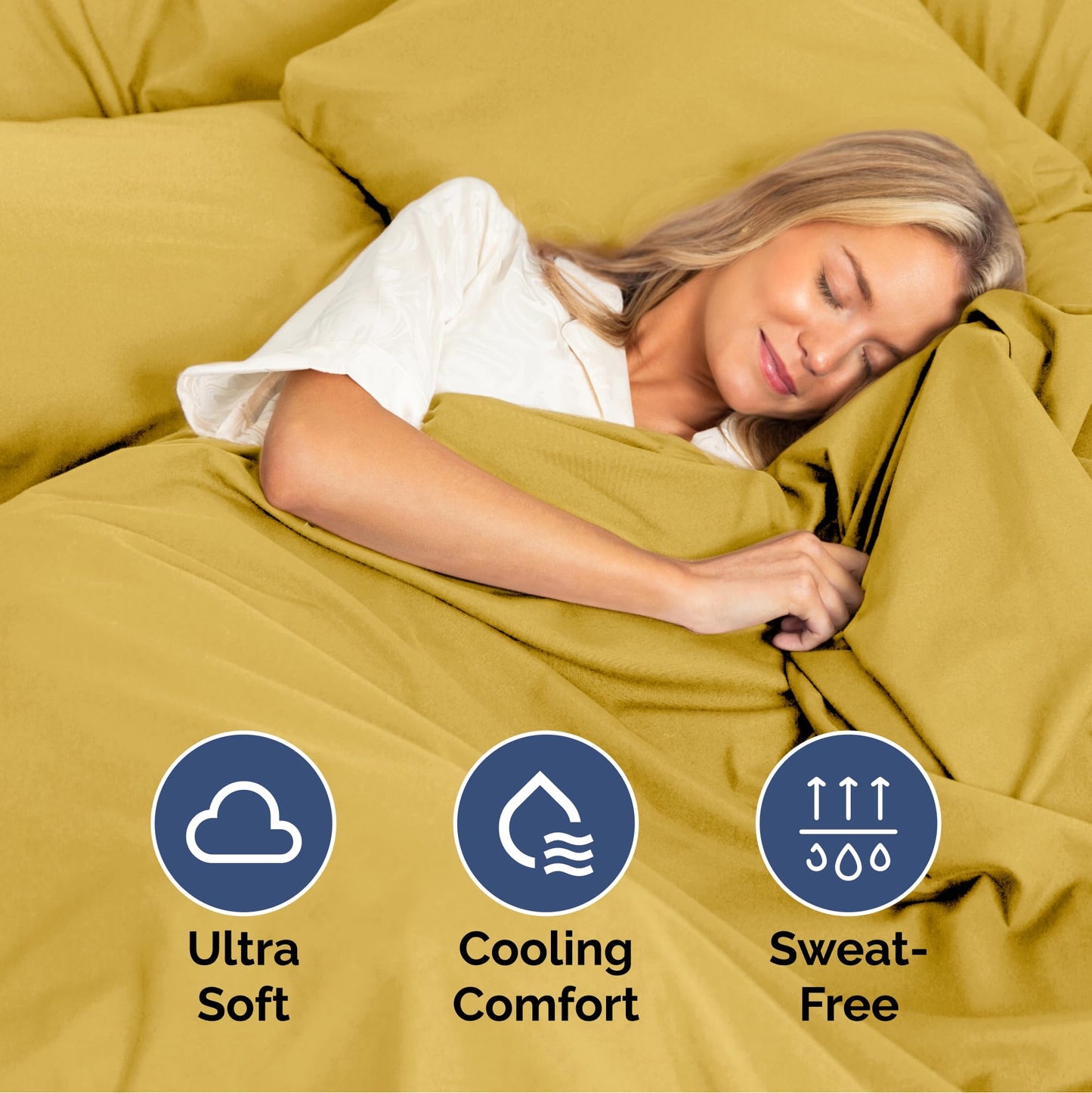 Queen Size 4 Piece Sheet Set - Ultra Soft & Cooling Bed Sheets - Fits 8 Inch to 16 inch Mattress - Wrinkle & Fade Free with Deep Pockets - Easy-Fit, Breathable & Comfy - Hotel Luxury Bedding - Mustard