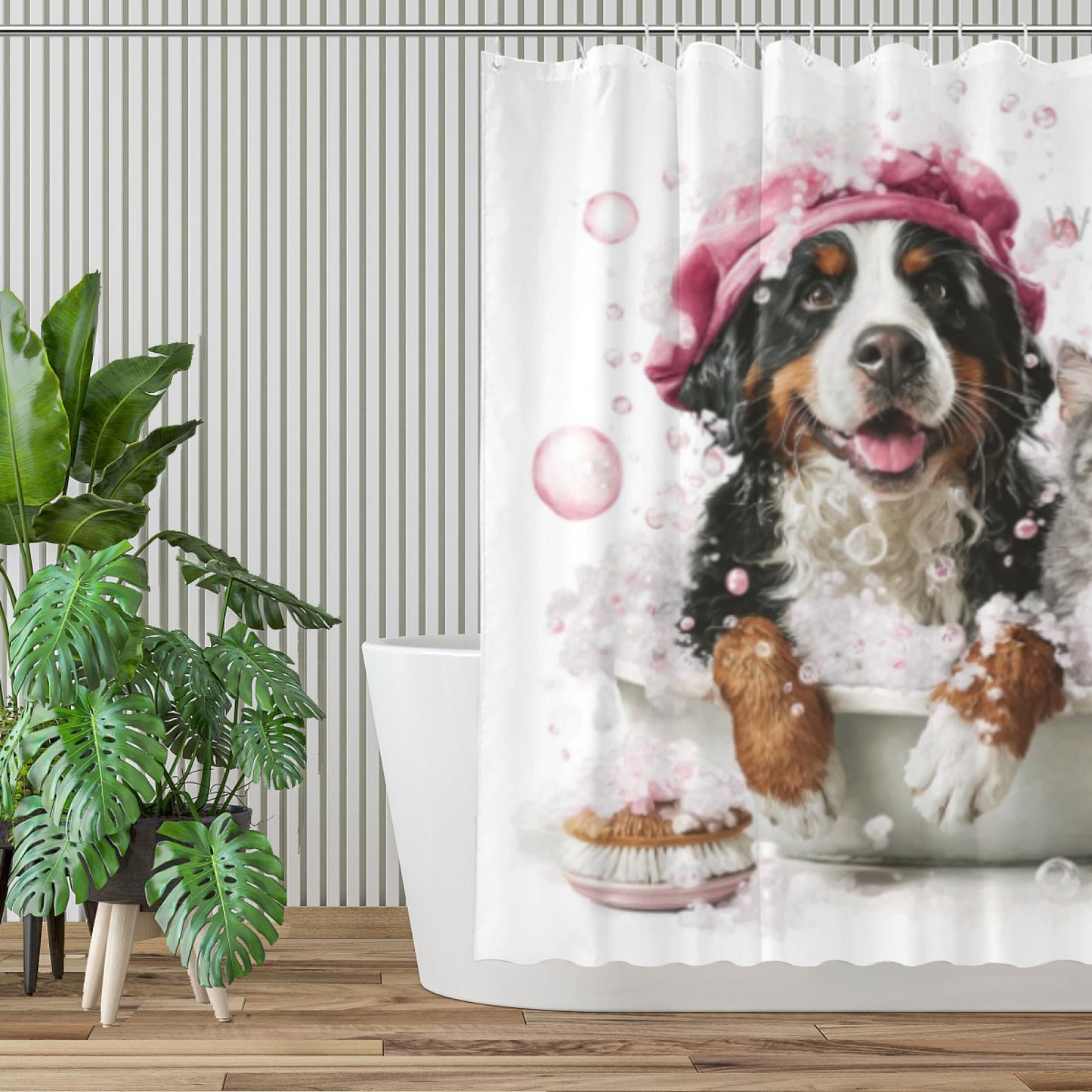 Wordatu Funny Bernese Mountain Shower Curtain Decor Fabric Bathroom Curtains, Kids Children Cartoon Waterproof 72x72 inch with 12 Hooks