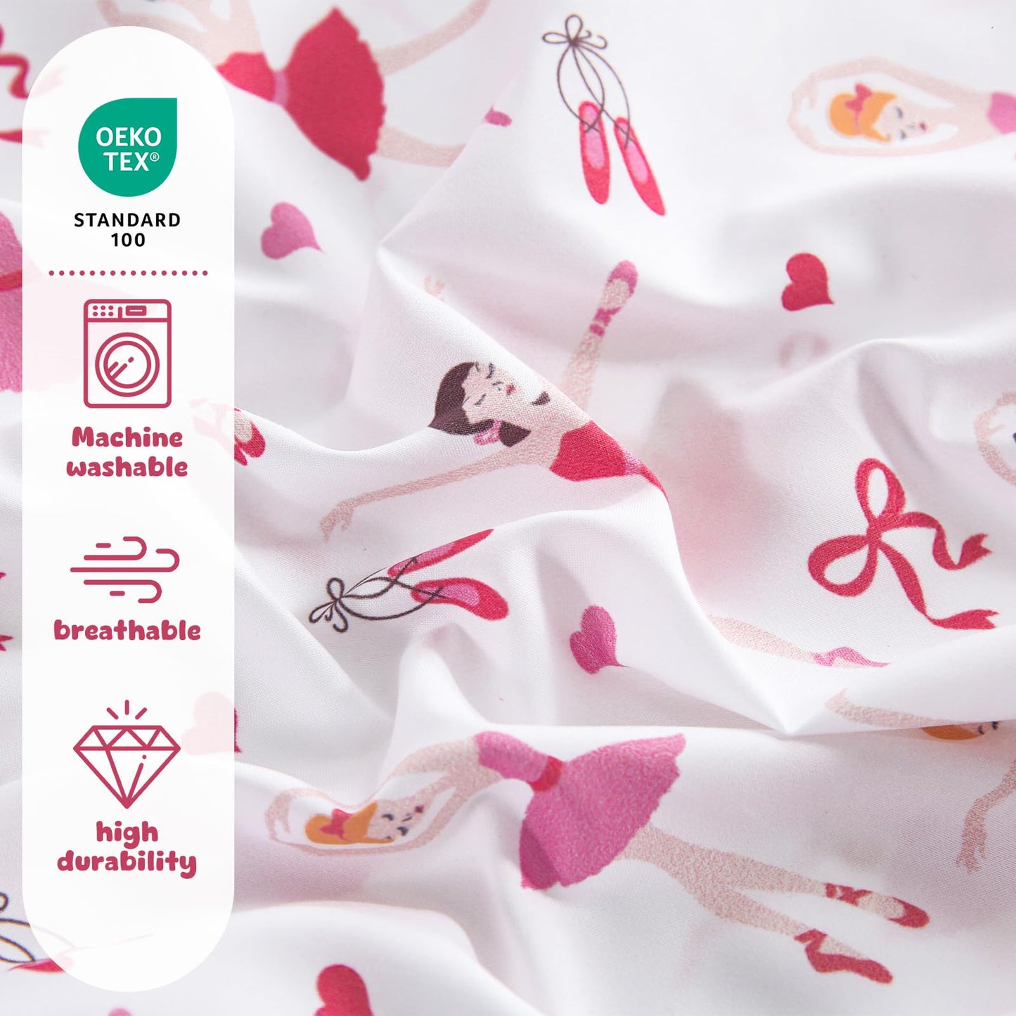LONAVA Twin Sheet Set Kids - 3 Pieces Soft Microfiber Cartoon Style Bedsheets for Boys Girls Teens, Oeko TEX, Breathable Deep Pocket Sheets, (Ballernia)