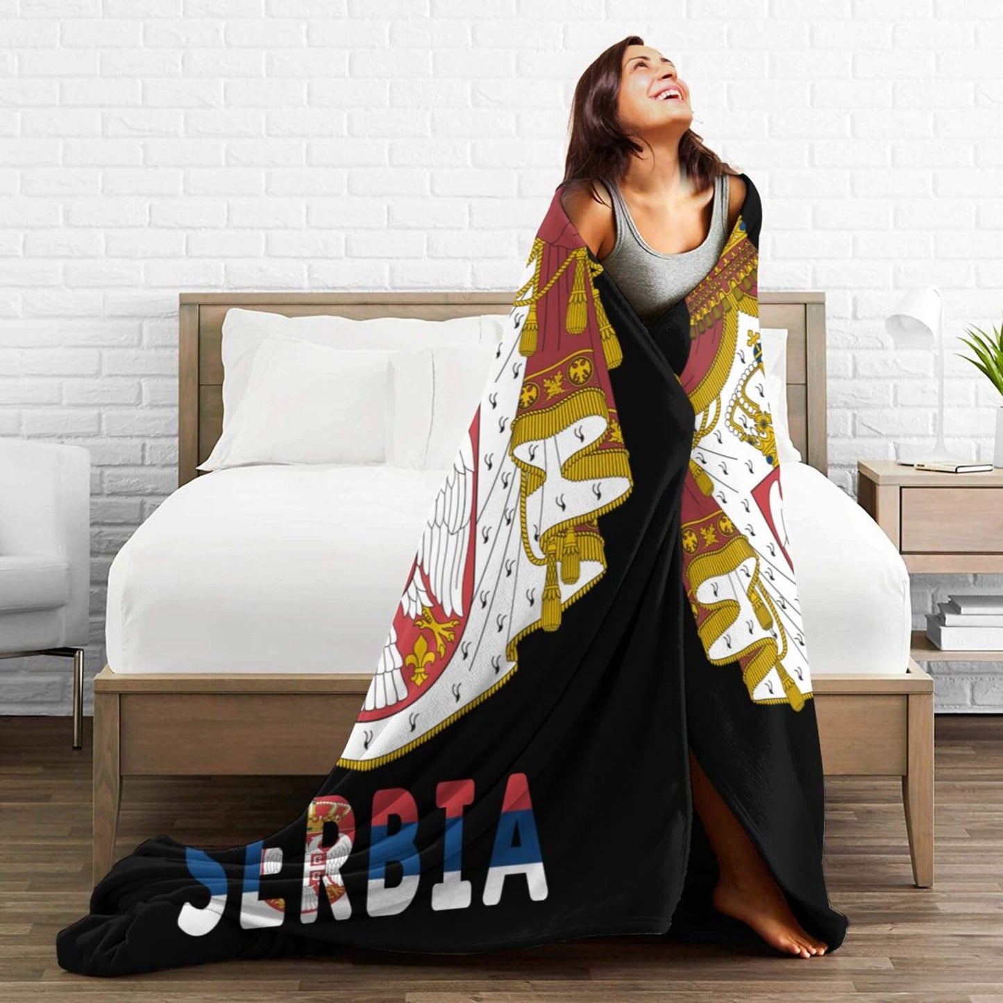 Serb National Emblem Blanket Throw Blanket for Couch Sofa Plush Fleece Bed Blankets Lightweight Comfy Flannel Ultra-Soft Warm Blankets for Home Camping Travel Gift 60"X50"