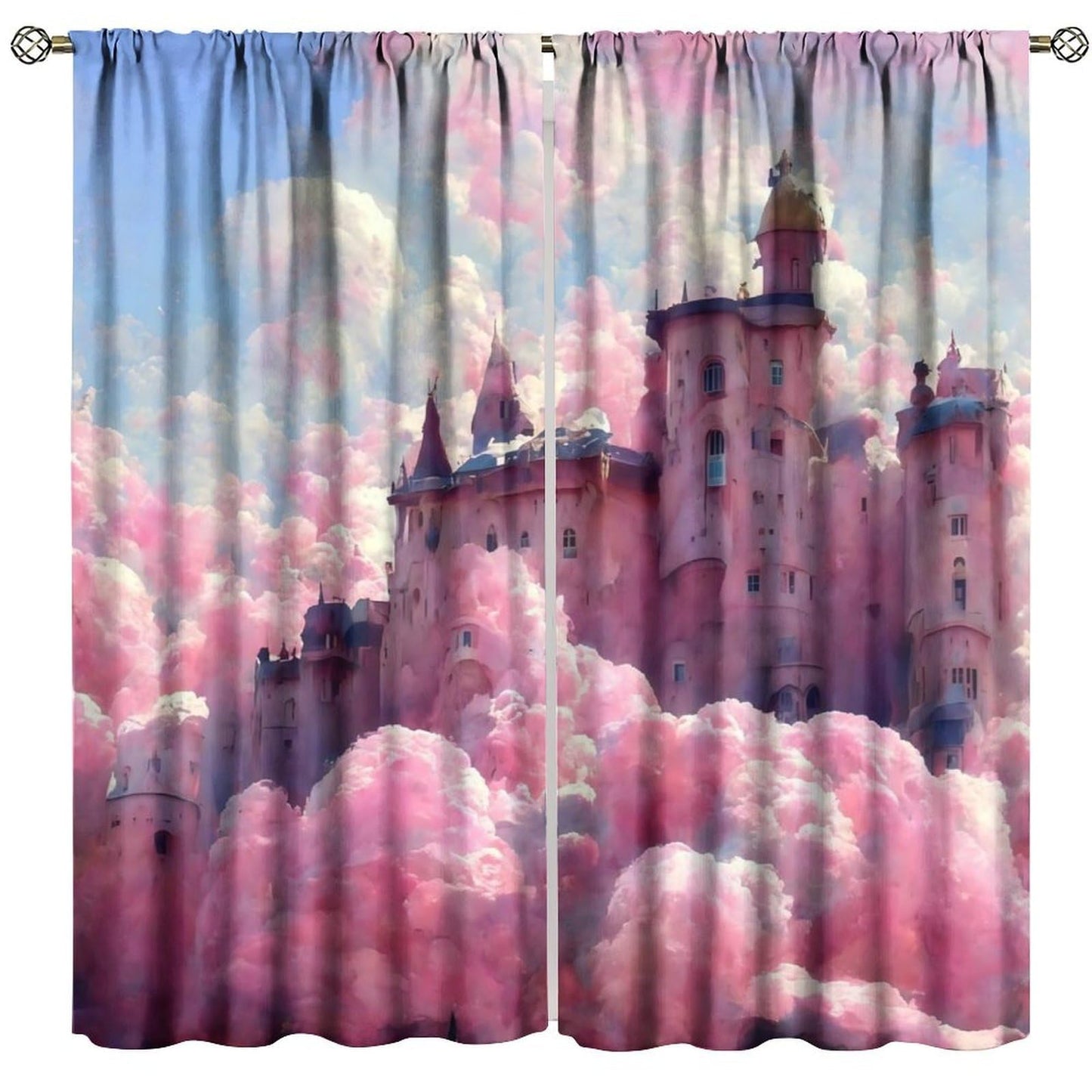 Pink Castle Curtains For Girls Colorful Cartoon Dream Magic Fairy Tale Word Castle Pattern Rod pocket Window Treatments for kids room Nursery Living Room 2 Panels Set 41x 45 in （No Blackout）