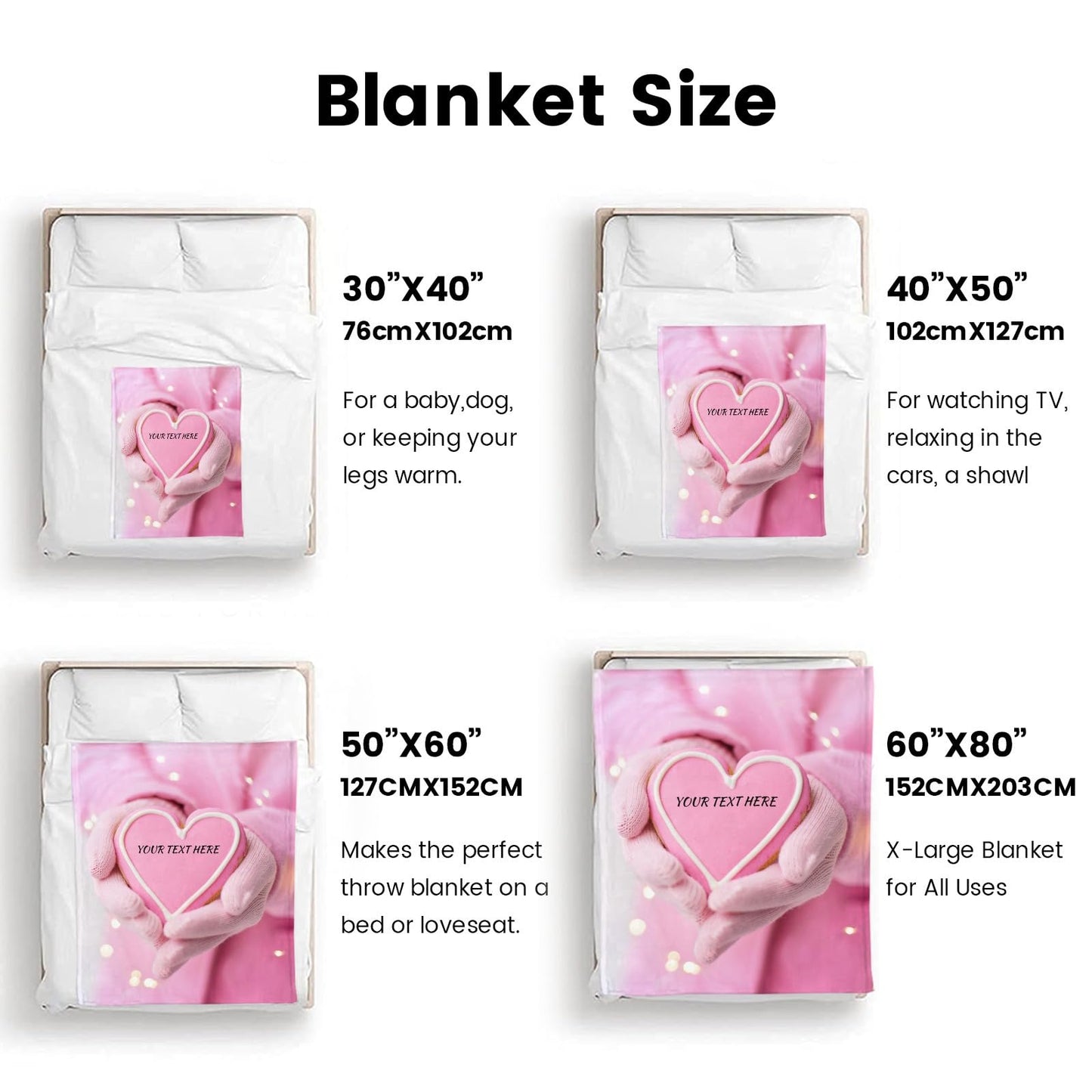 Personalized Heart Blanket, Ultra Soft Micro Flannel Blanket for Bed Couch Living Room(Kids), 30" x 40"