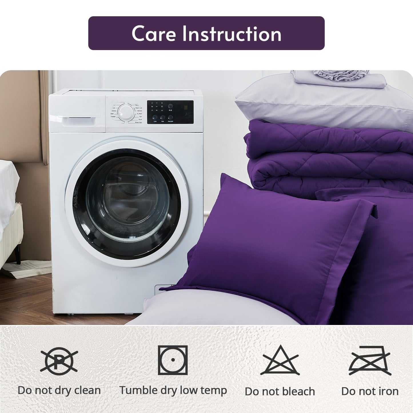 MUXHOMO 7 Pieces California King Comforter Set, Reversible Bed in a Bag Cal King Size, All Season Bedding Set with Comforter, Flat Sheet, Fitted Sheet, Pillowcases & Shams, Purple & Lavender