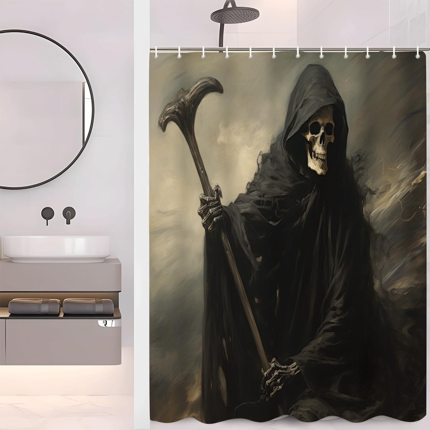 ZROLUW Skeleton Black Ghost 3D Shower Curtains 36" W x 72" L Gothic Skull Printed Waterproof Bathroom Curtain Fabric with Hook