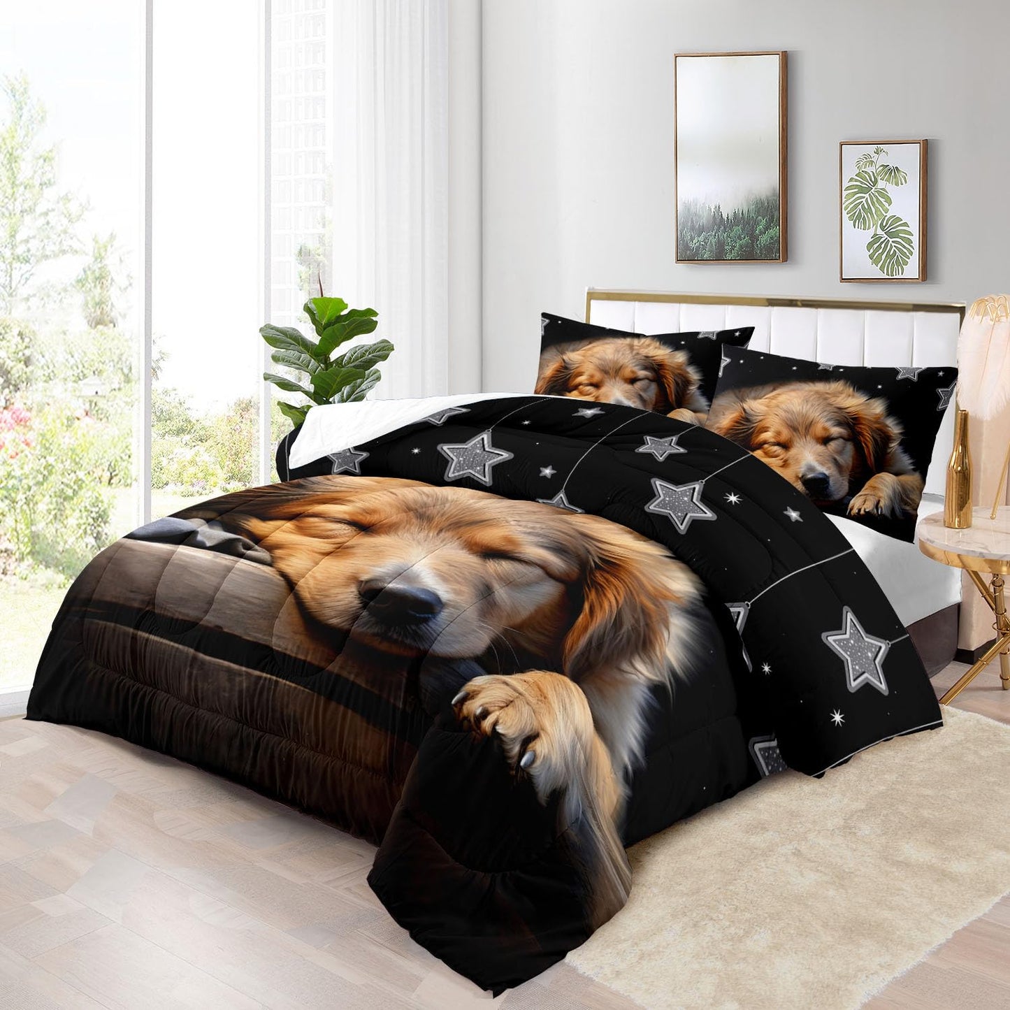 Raphus Cucullatus Dog Print Comforter Set Twin, Puppy Dog Pals Bedding Set, Animal Print Black Comforter, Kawaii Bedding Sets for Girls, Cute Comforter Sets for Twin Size Bed