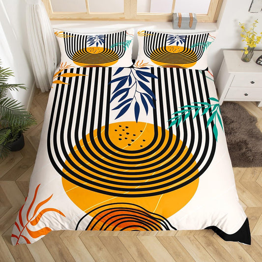 Mid Century Comforter Cover Swirl Line Bed Set, Vintage Minimalit Duvet Cover Queen Size Modern Artwork Bedding Sets, Abstract Circle Spiral Bedspread Cover Lightweight for All Seasons