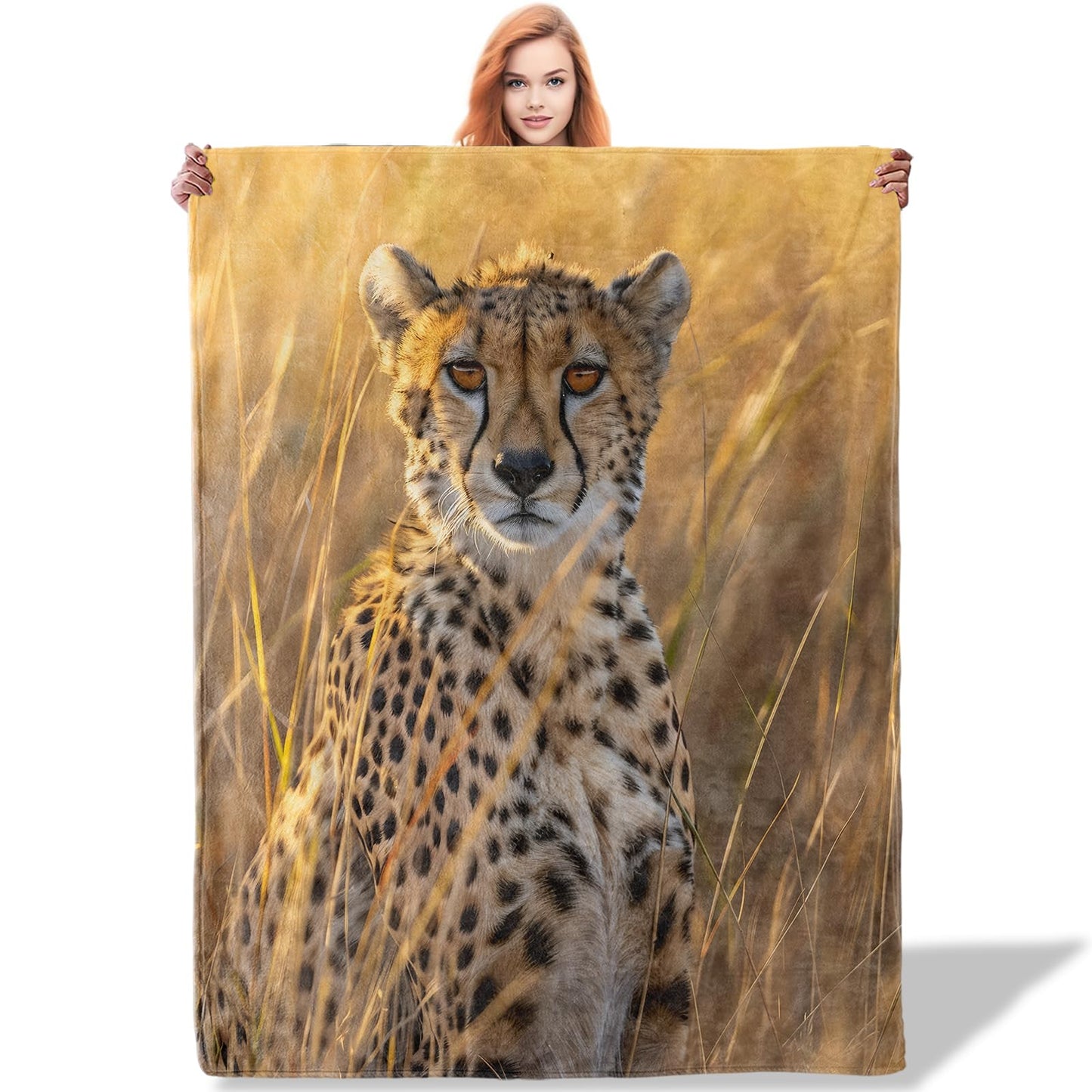 Plistiz Cheetah Throw Blanket 50x60, Wild Animal Cheetah Blankets for Living Room Decor, Soft Flannel Cheetah Gifts for Adults