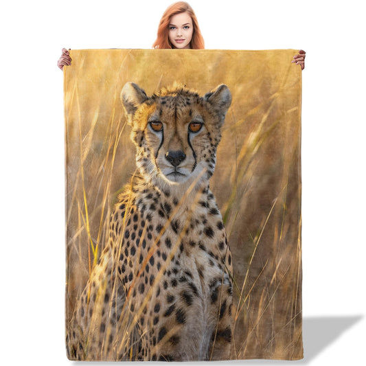 Plistiz Cheetah Throw Blanket 50x60, Wild Animal Cheetah Blankets for Living Room Decor, Soft Flannel Cheetah Gifts for Adults