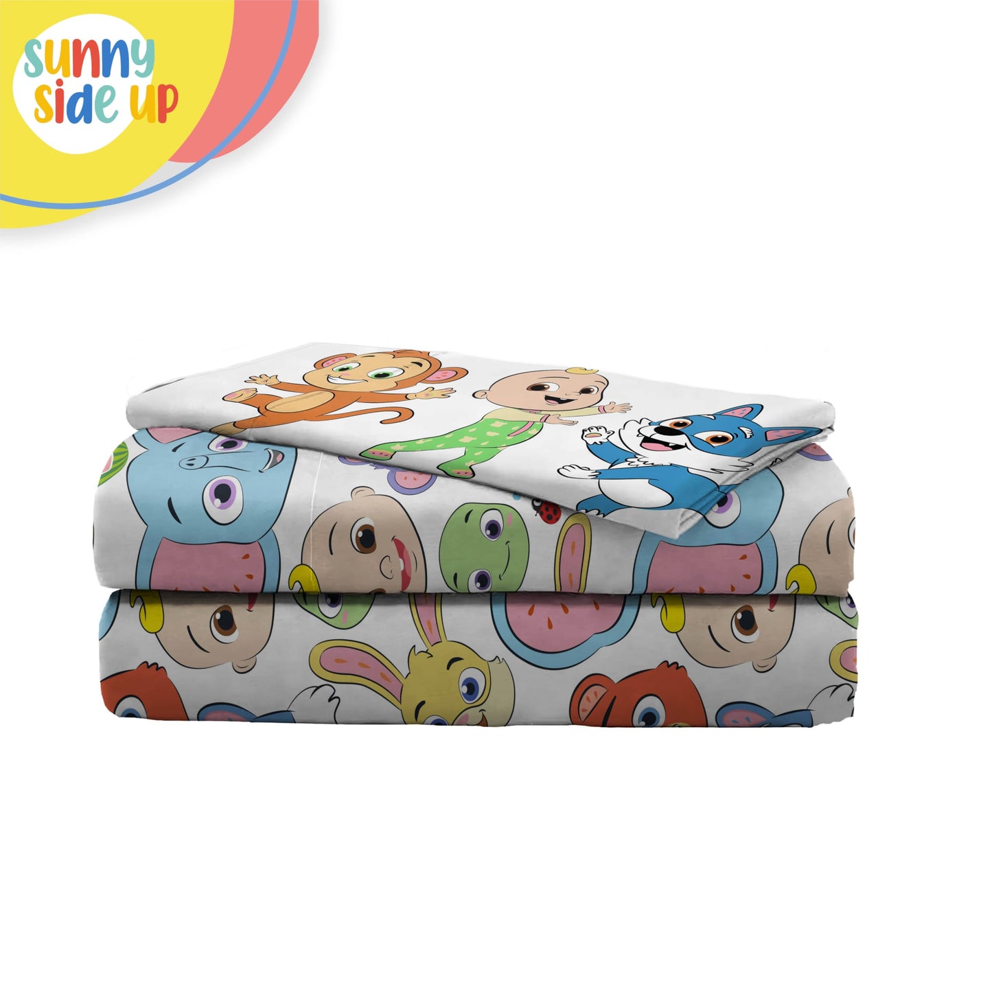Sunny Side Up CoComelon Twin Size Sheeet Set - 3 Piece Kids Animals Bedding Set Includes Pillow Cover - Super Soft Microfiber Sheets