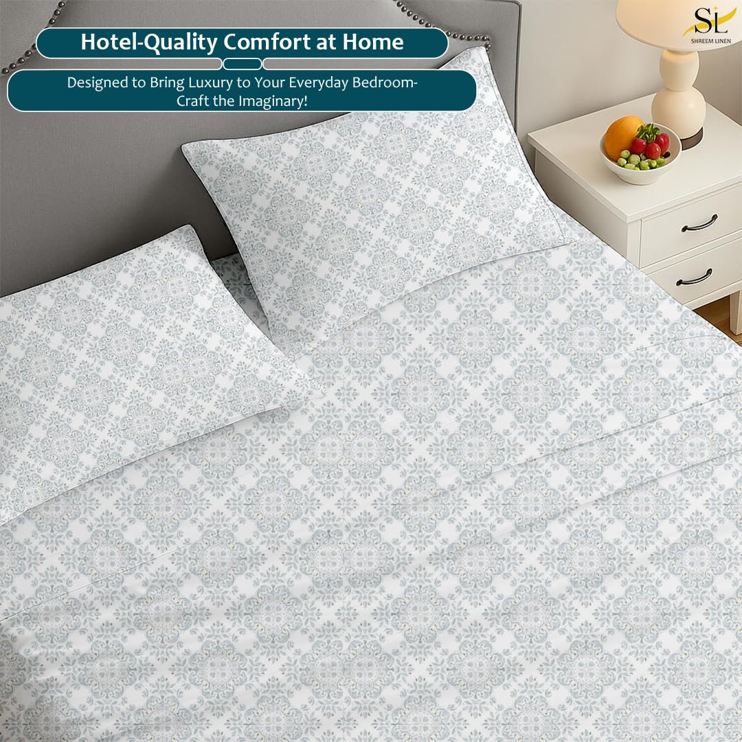 Shreem Linen Queen Sheet Set 4 Piece Bedding, Brushed Microfiber Soft Sheets for Queen Size Bed with Flat, Fitted Sheet, 2 Pillow Cases (Charm Paisley)