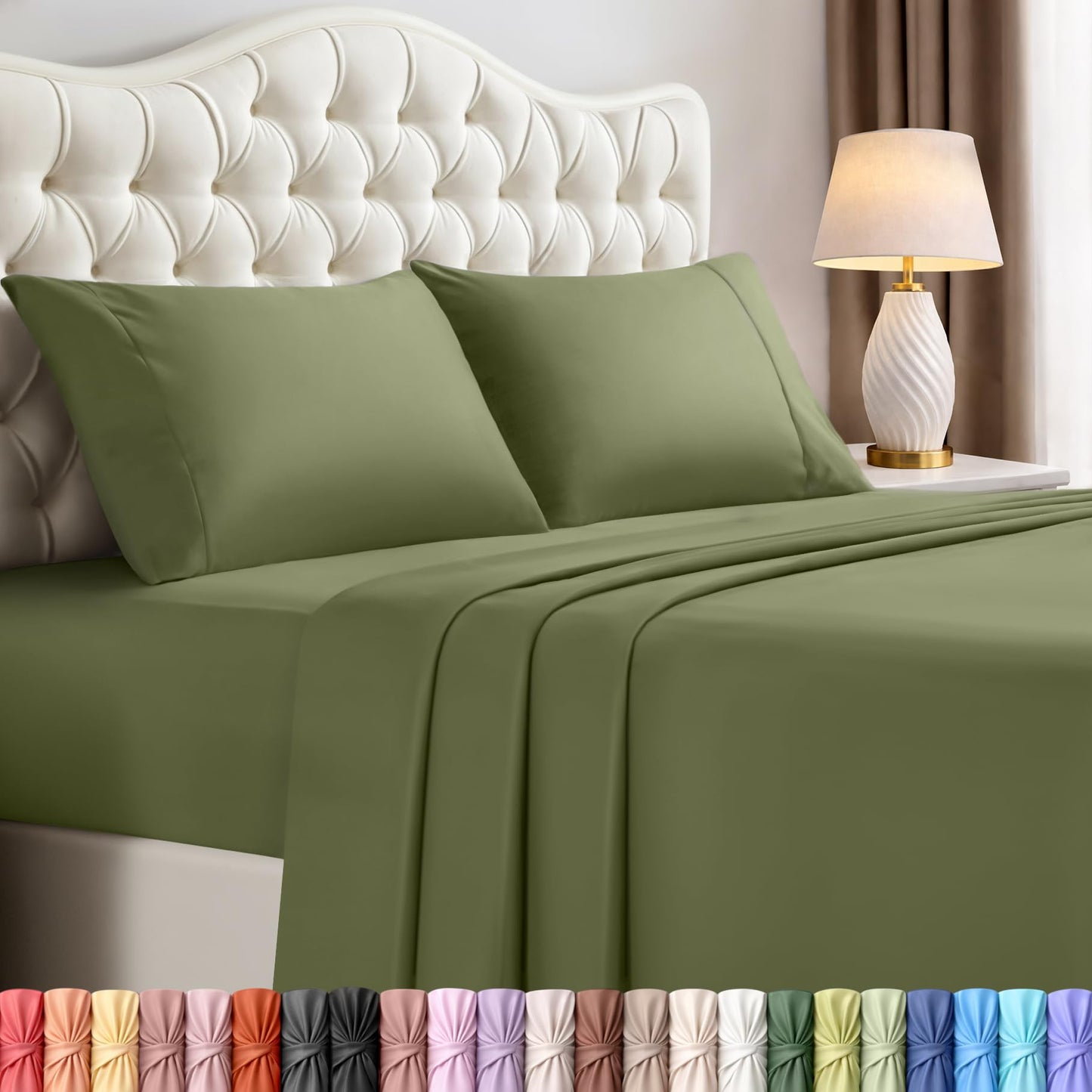 Utopia Bedding Queen Size Sheet Set – 4 Piece Bed Sheets, Soft and Breathable Microfiber, Includes 1 Fitted Sheet, 1 Flat Sheet and 2 Pillowcases – Oeko Tex (Olive)