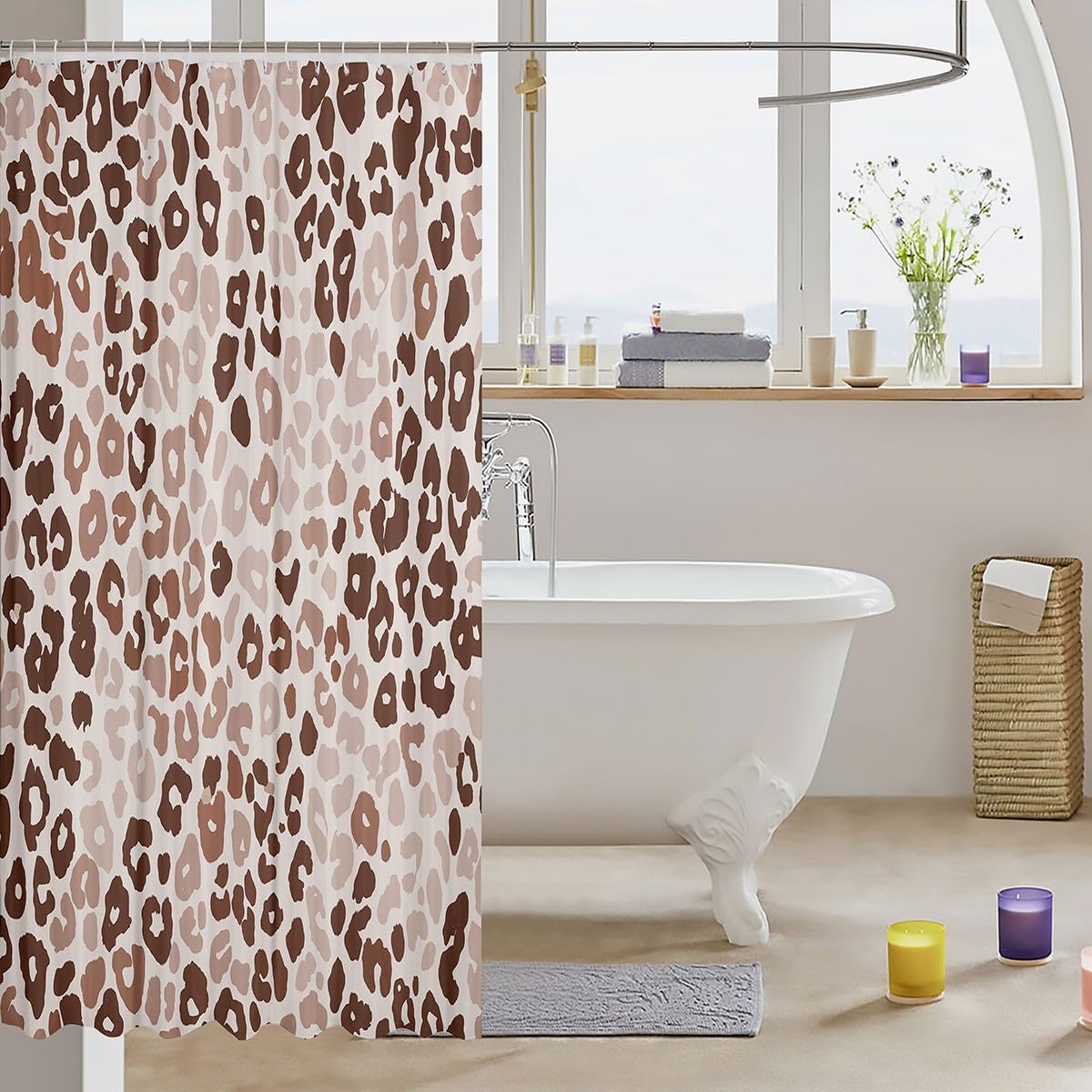 jejeloiu Leopard Print Shower Curtain for Bathroom Decor Cheetah Print Bath Curtain for Stalls Bathtubs Beige Brown Bathroom Accessories Modern Art Waterproof Polyester Fabric with 12 Hooks 72"x72"
