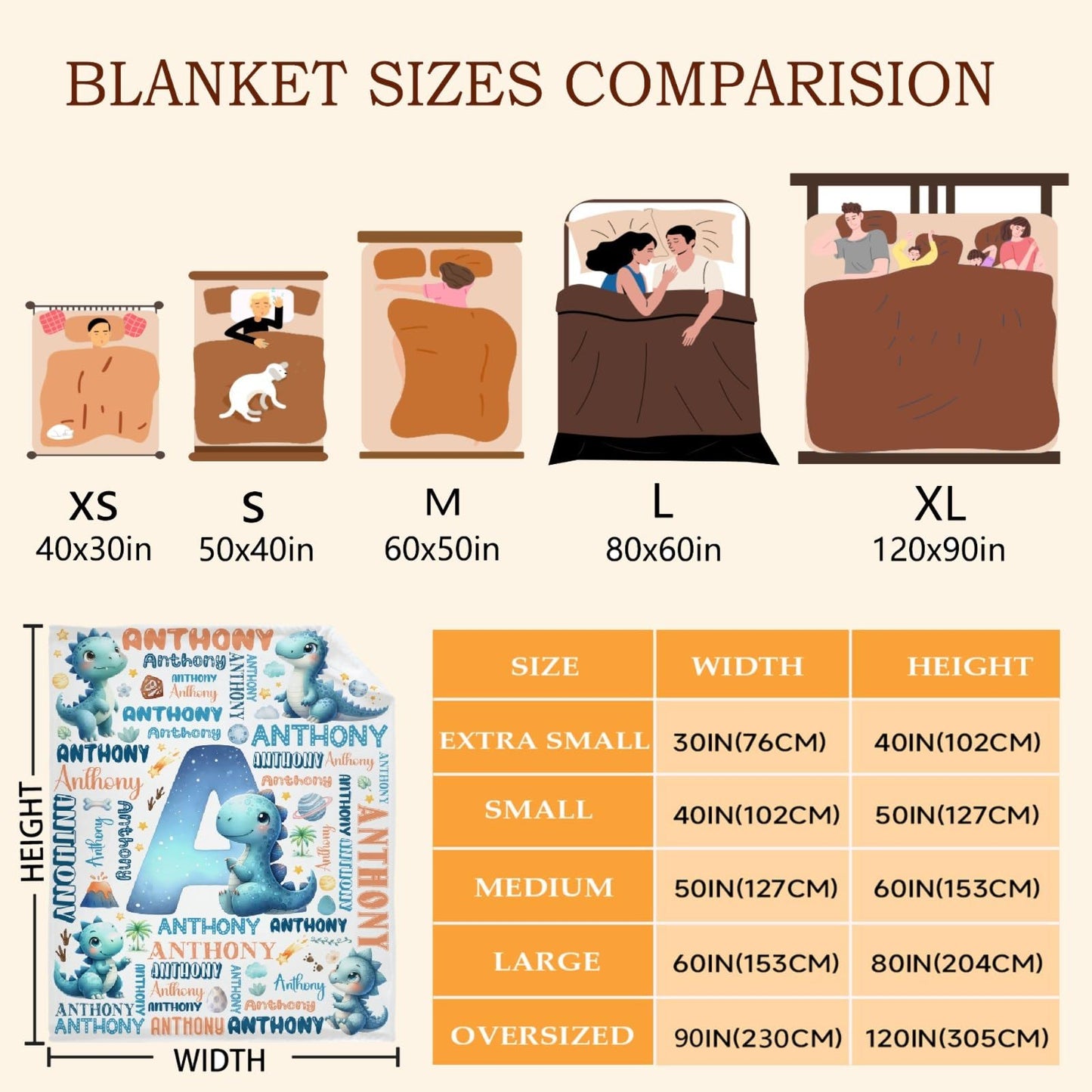 Personalized Dinosaur Blanket,Custom Dinosaur Gifts,Soft Flannel Throw for Bed Sofa,Lightweight,40 x 30in