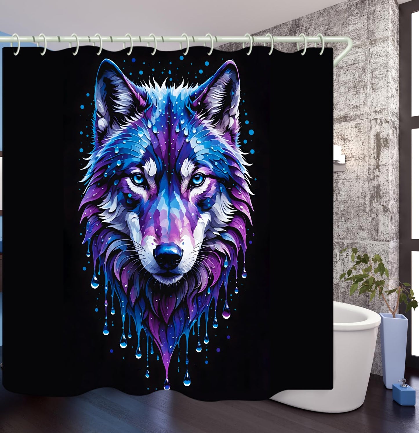 LYFANS Bathroom Using A Black Background Wolf Head 3D Shower Curtain, Luxury Bathtub Standard Shower Curtains, Waterproof and Bright Fabric Shower Curtain, Size (72x72 Inches)