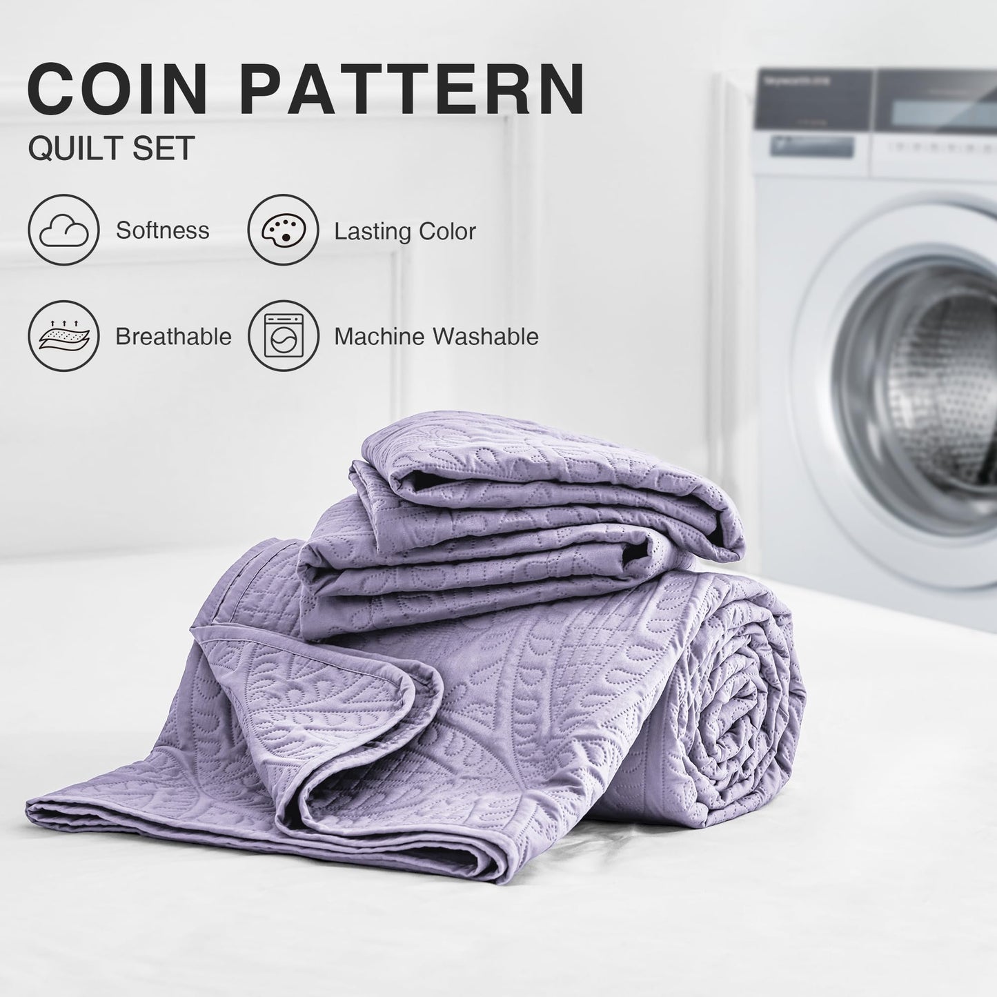 Love's cabin Twin Quilt Set Lavender Bedspreads Bedding Set - Soft Bed Lightweight Bedspread Comforter - Modern Style Coin Pattern Coverlet for All Season - 2 Pieces (1 Quilt, 1 Pillow Sham)