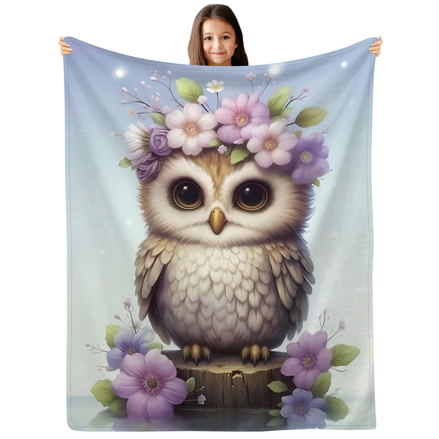 SARA NELL Cute Owl Floral Flower Flannel Throw Blanket, Soft Plush Kids Funny Animal Print Birthday Ideas, Magic Pink Purple, 40 in x 50 in