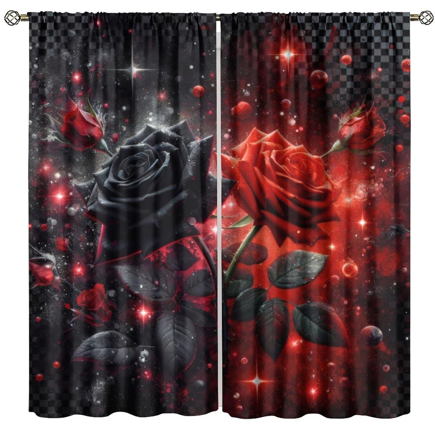 GoDazzling Red Rose Curtains, Valentine's Day Red Rose Abstract Modern Art Black Red Vintage Window Drapes, for Bedroom Living Room 41" W X 45" L (No Blackout)