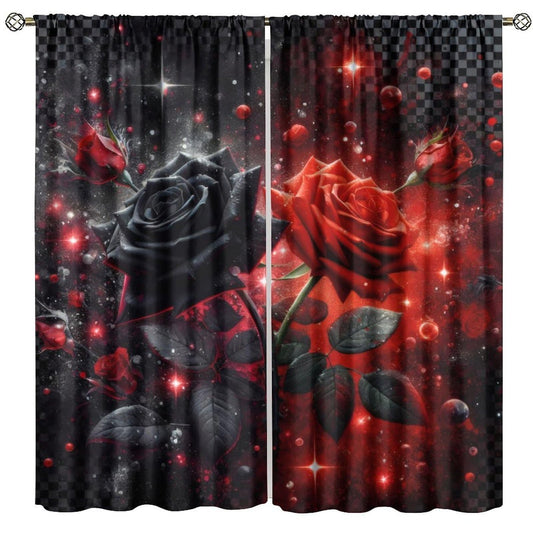 GoDazzling Red Rose Curtains, Valentine's Day Red Rose Abstract Modern Art Black Red Vintage Window Drapes, for Bedroom Living Room 41" W X 45" L (No Blackout)
