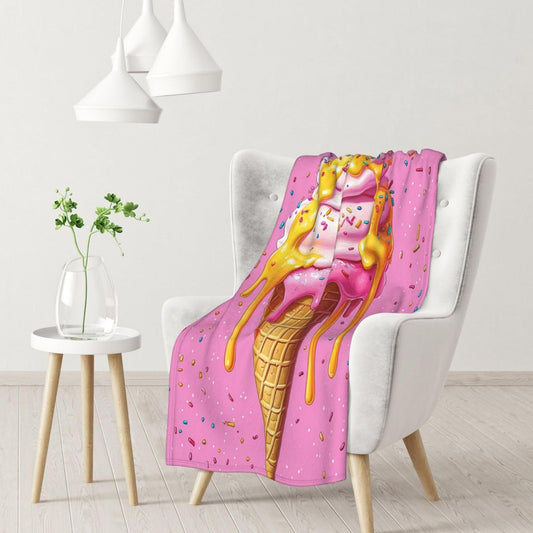 CDSASHCA Flannel Fleece Blanket,Dessert Dreams,Colorful Ice Cream Pattern, Cozy for Sweet Tooth Lovers, Machine-Washable, Cheerful Kitchen Accessory,Light and Warm,Gifts for Classmate 30X40 inch