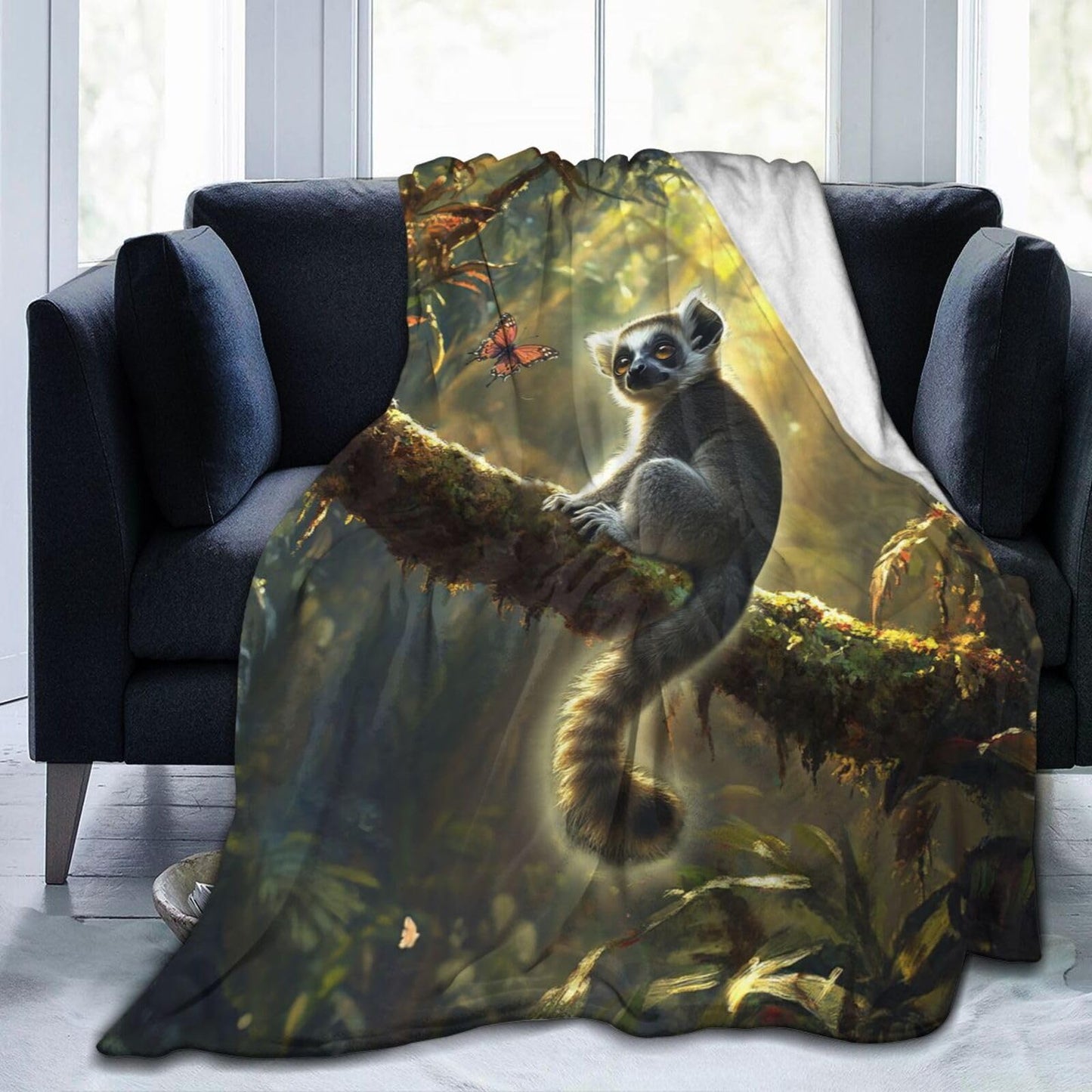 Baegopa Lemur Blanket Lemurs Lovers Gifts Cozy Plush Rainforest Animal Throw Blankets Fuzzy Flannel Fleece for Girls Boys Women Men 50"X40"