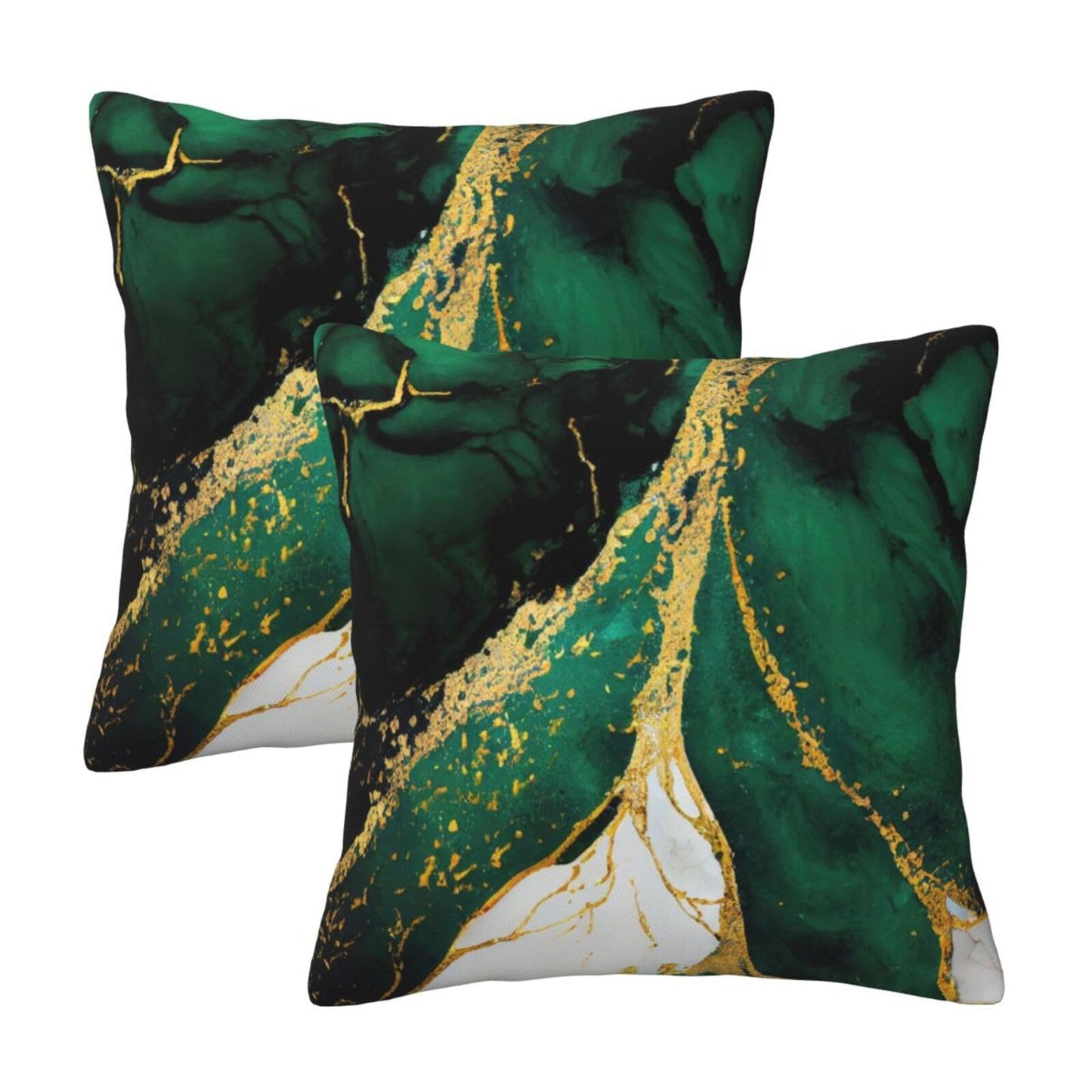 Lcokin Emerald Green and Gold Throw Pillow Cover 18x18 in Set of 2 Marble Cushion Modern Farmhouse Pillow Covers Soft Pillow Cases for Couch Sofa Bedroom Home Decor