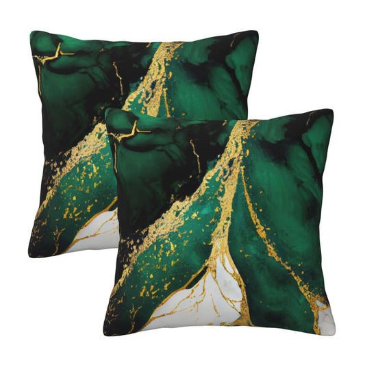 Lcokin Emerald Green and Gold Throw Pillow Cover 18x18 in Set of 2 Marble Cushion Modern Farmhouse Pillow Covers Soft Pillow Cases for Couch Sofa Bedroom Home Decor