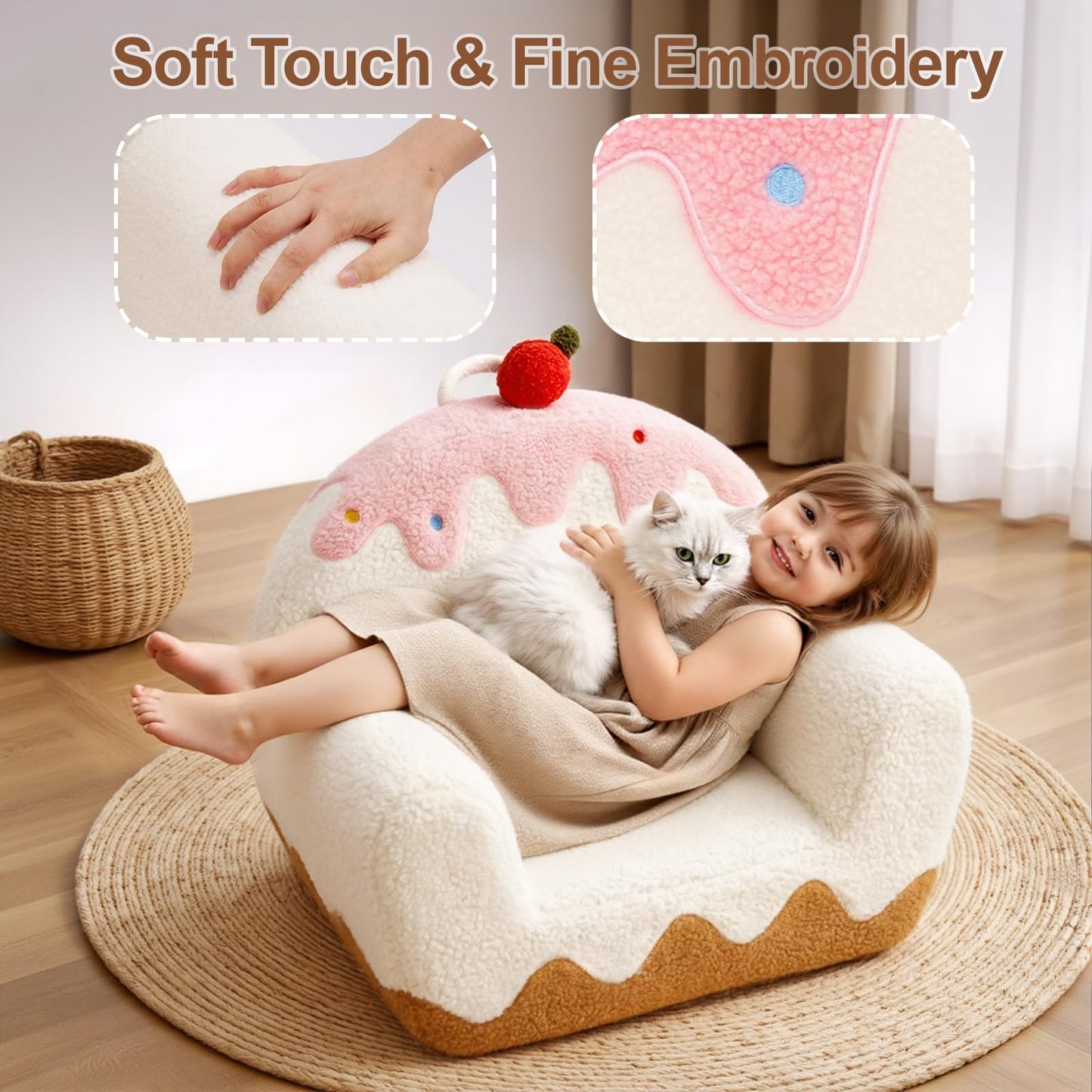 OUOZZZ Kids Chair Comfy for Girls 1-6 Years Old, Soft Sherpa Toddler Sofa