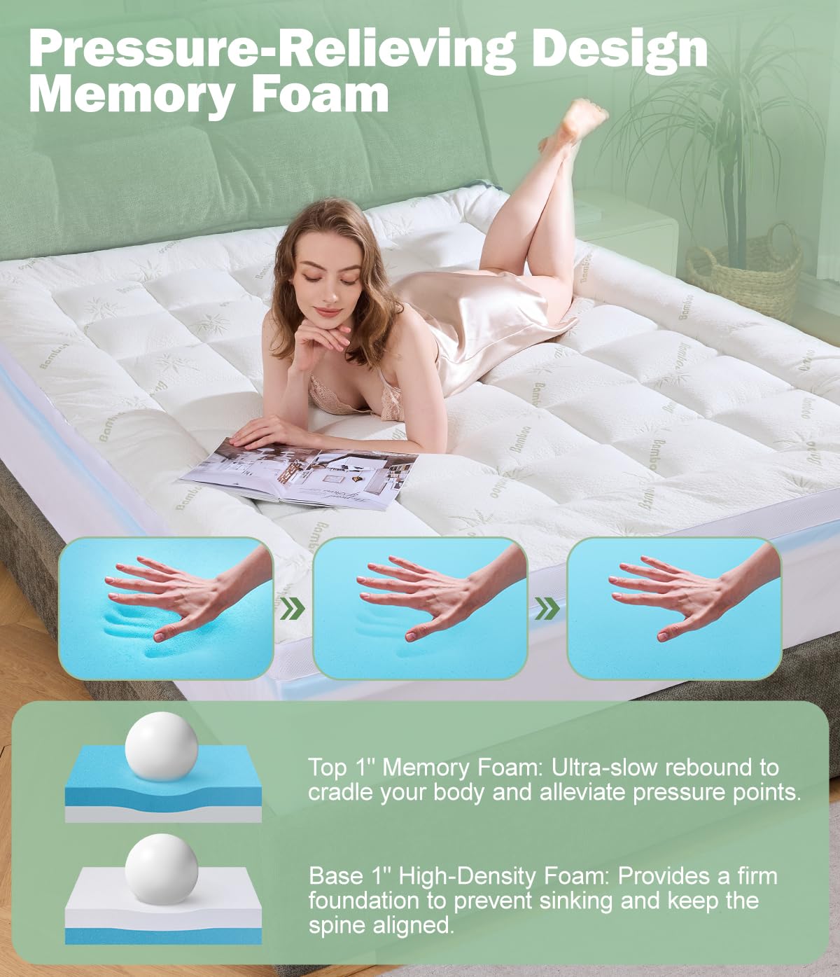 Fracho 4 Inch King Memory Foam Mattress Topper, Dual Layer Design with 2" Bamboo Rayon Pillow Top & 2" Cooling Gel Memory Foam, CertiPUR-US Certified Medium-Firm Bed Topper for Pressure Relief