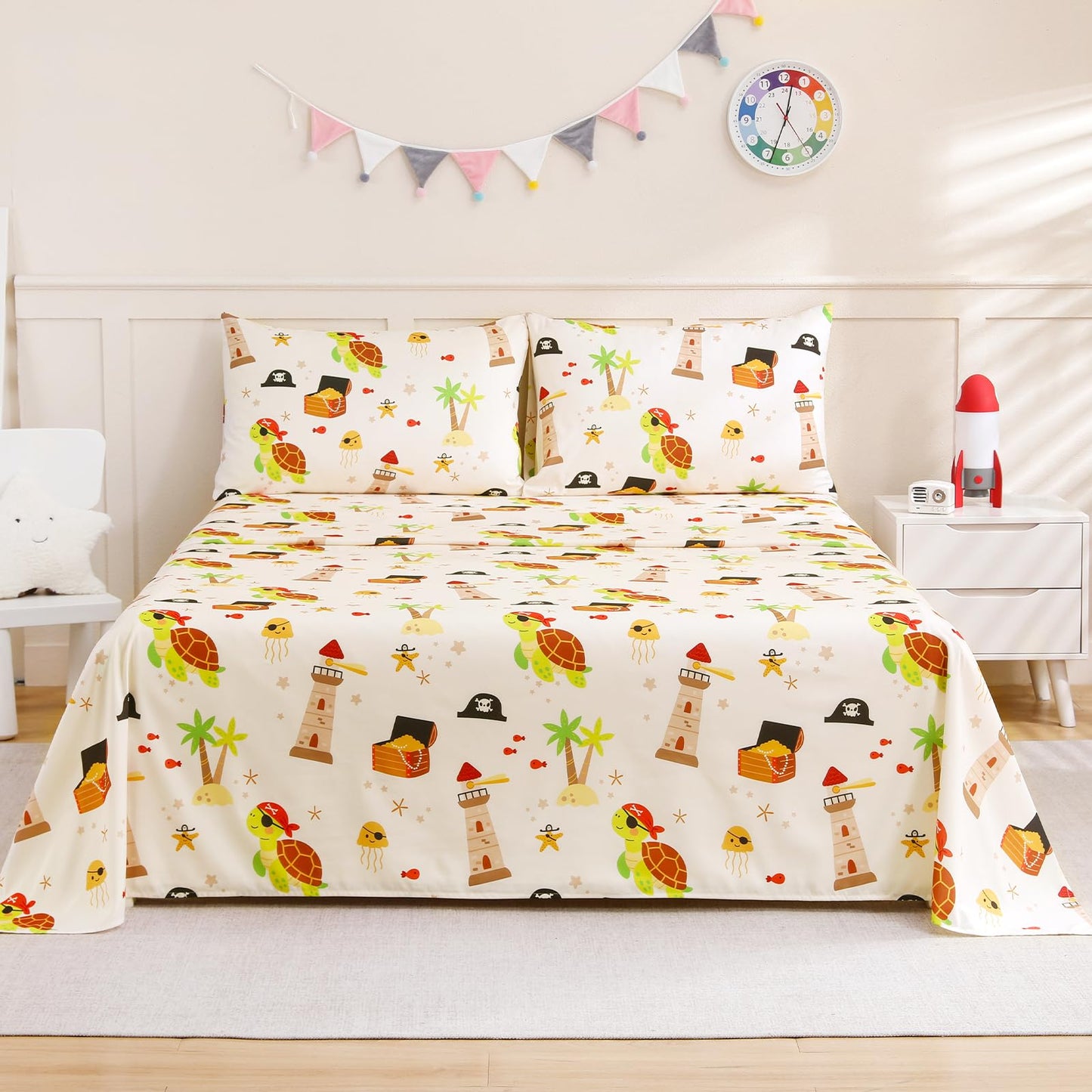 ChicView Full Sheet Set Kids,4 Pieces Breathable Soft Microfiber Bedsheets for Child Boys Girls, Anti Pilling Deep Pockets Easy Care Bed Sheets, Turtle