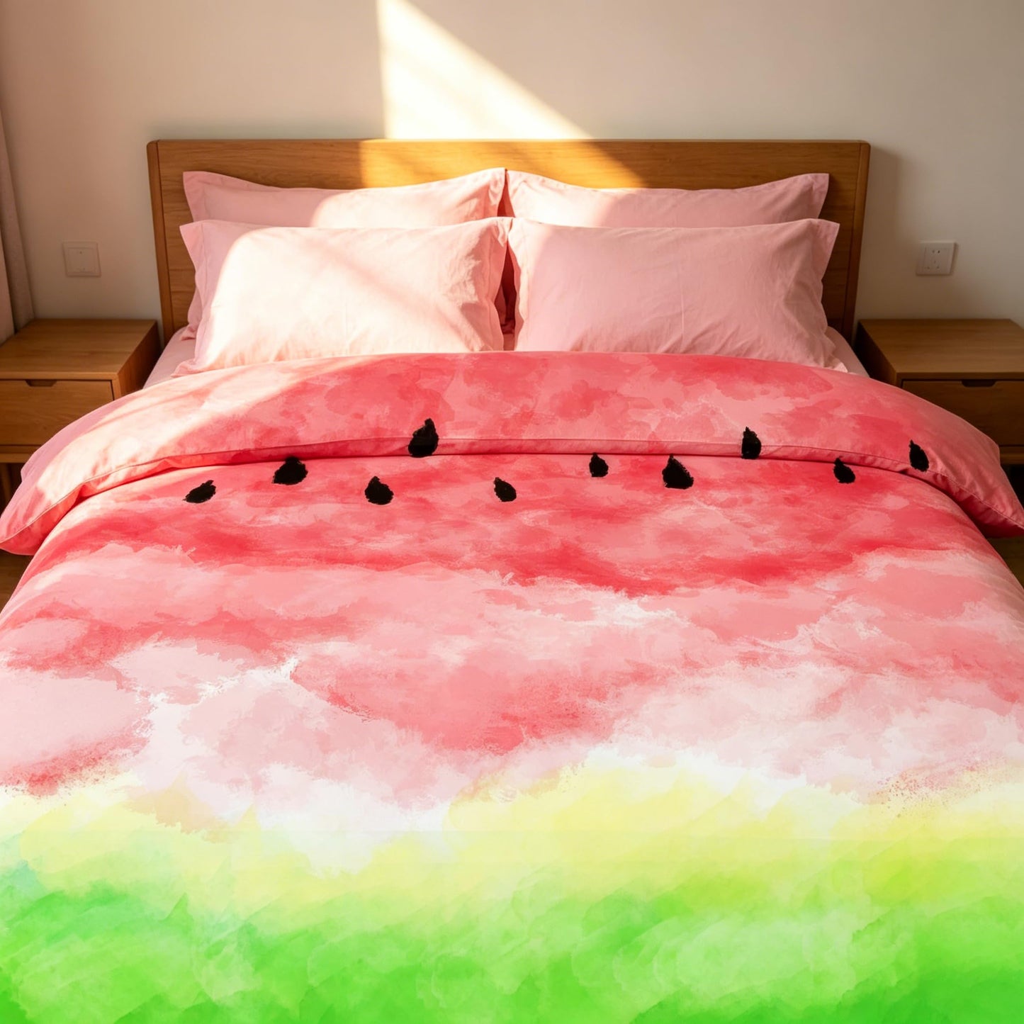 CCoutueChen Watermelon Comforter Set Queen Size, Cute Fruit Themed Pink Bedding Set, Soft Reversible Pastel Summer Comforter with Light Pink Back for Teens Girls Bedroom Decor/90 x90