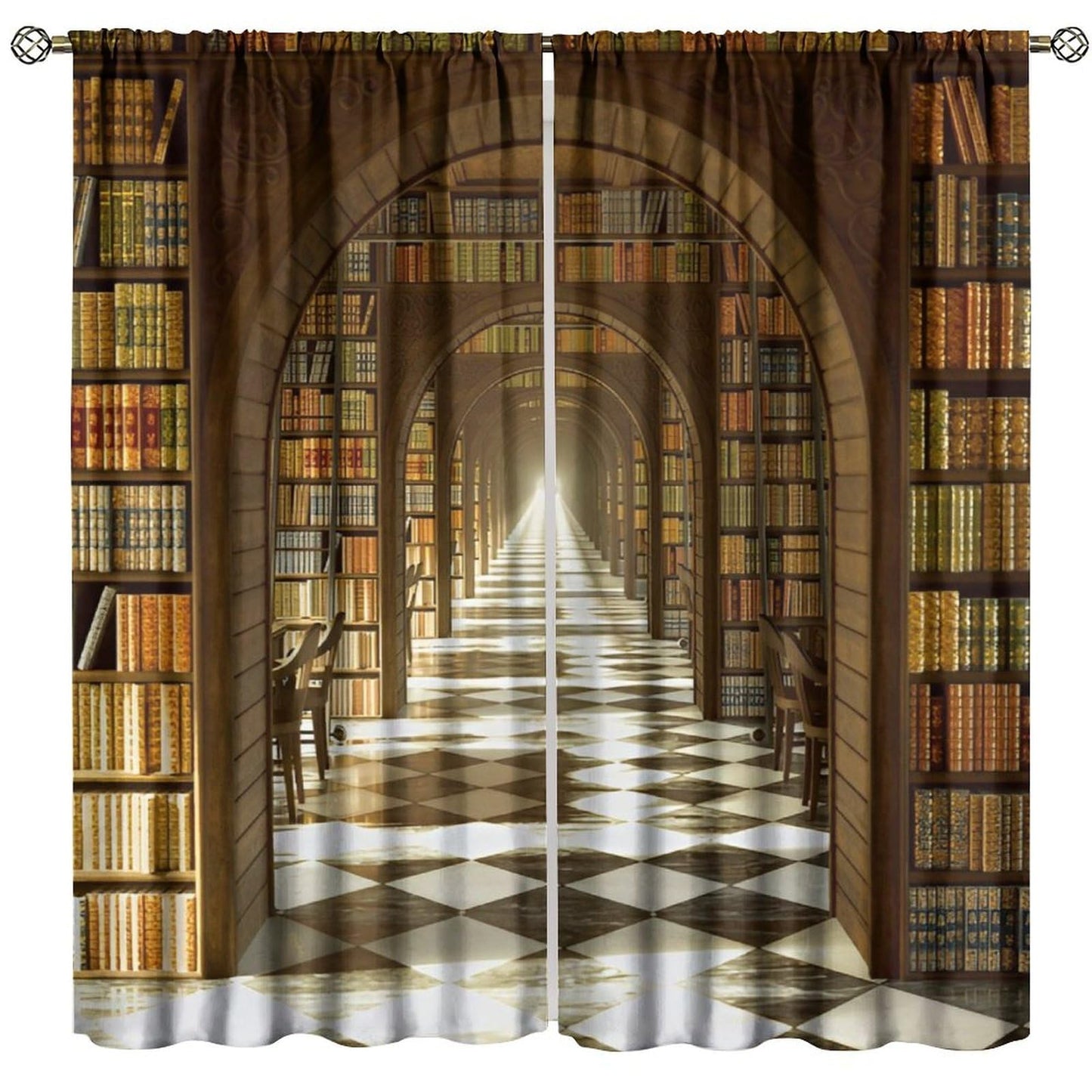 Nsbul Bookshelf Curtains, Vintage Library Books Window Treatments Antique Wooden Bookcase Drapes for Bedroom Living Room, 42" W X 45" L (No Blackout)