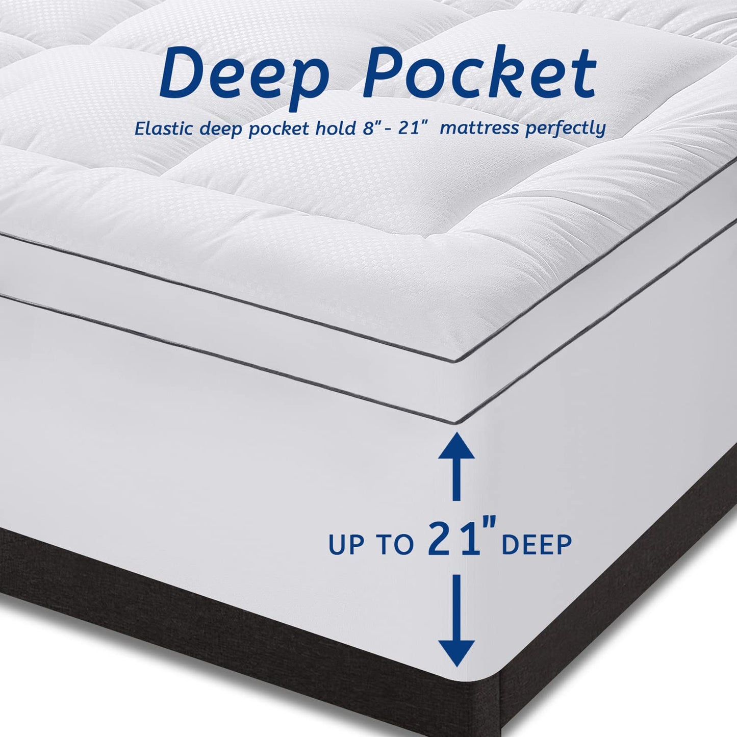 Full Size Mattress Topper for Back Pain, Cooling Extra Thick Mattress Pad Cover with 8-21 inch Deep Pocket, Plush Pillow Top Mattress Topper Overfilled with Down Alternative, Full Size, White