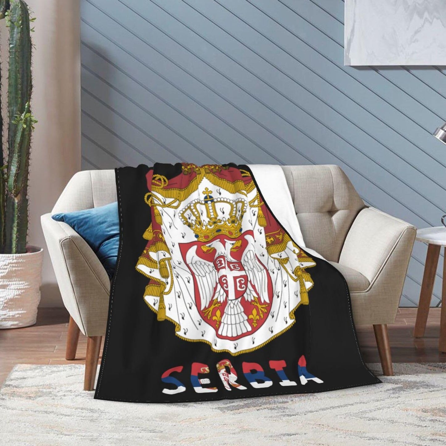 Serb National Emblem Blanket Throw Blanket for Couch Sofa Plush Fleece Bed Blankets Lightweight Comfy Flannel Ultra-Soft Warm Blankets for Home Camping Travel Gift 60"X50"