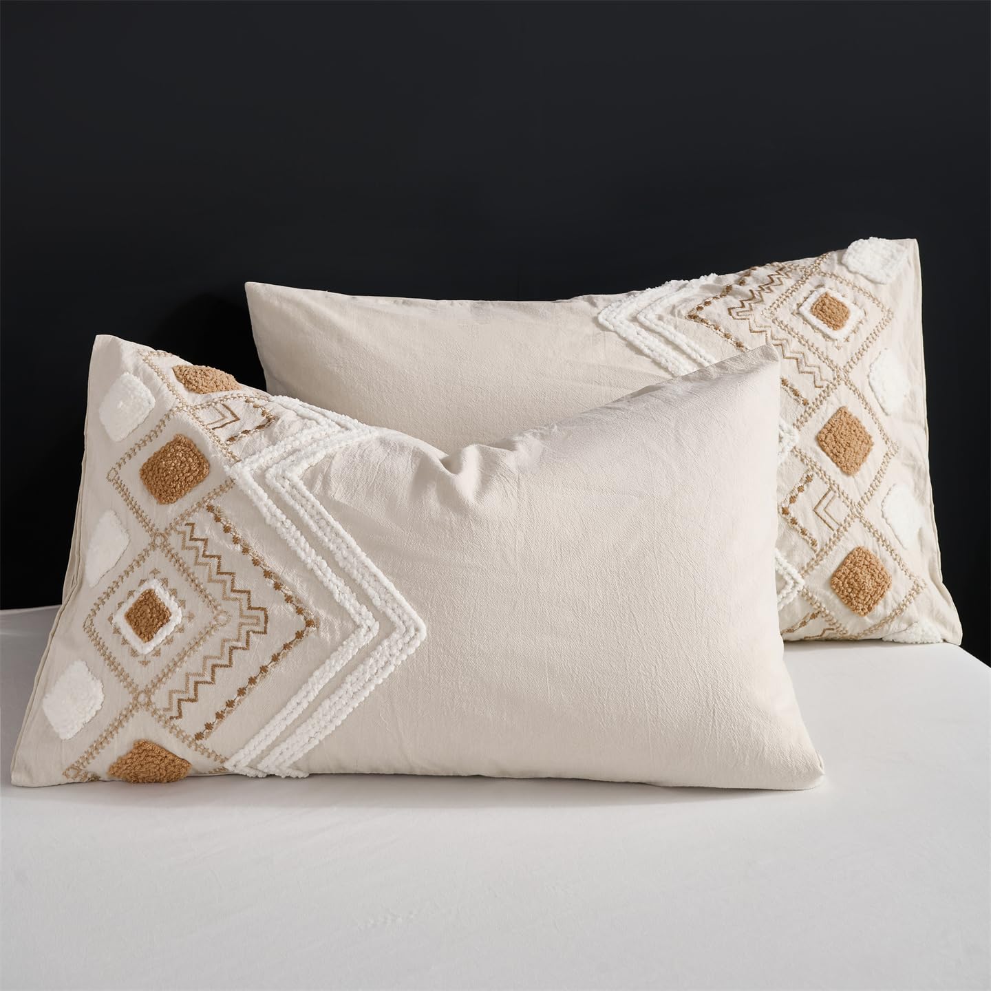 MASINISS Premium Linen Textured Cotton Embroidered Boho Duvet Cover King Set, Exclusively Designed for Those Who Pursue Quality Life, Natural Linen Color, 104x90'' 3pcs Set (No Filling)