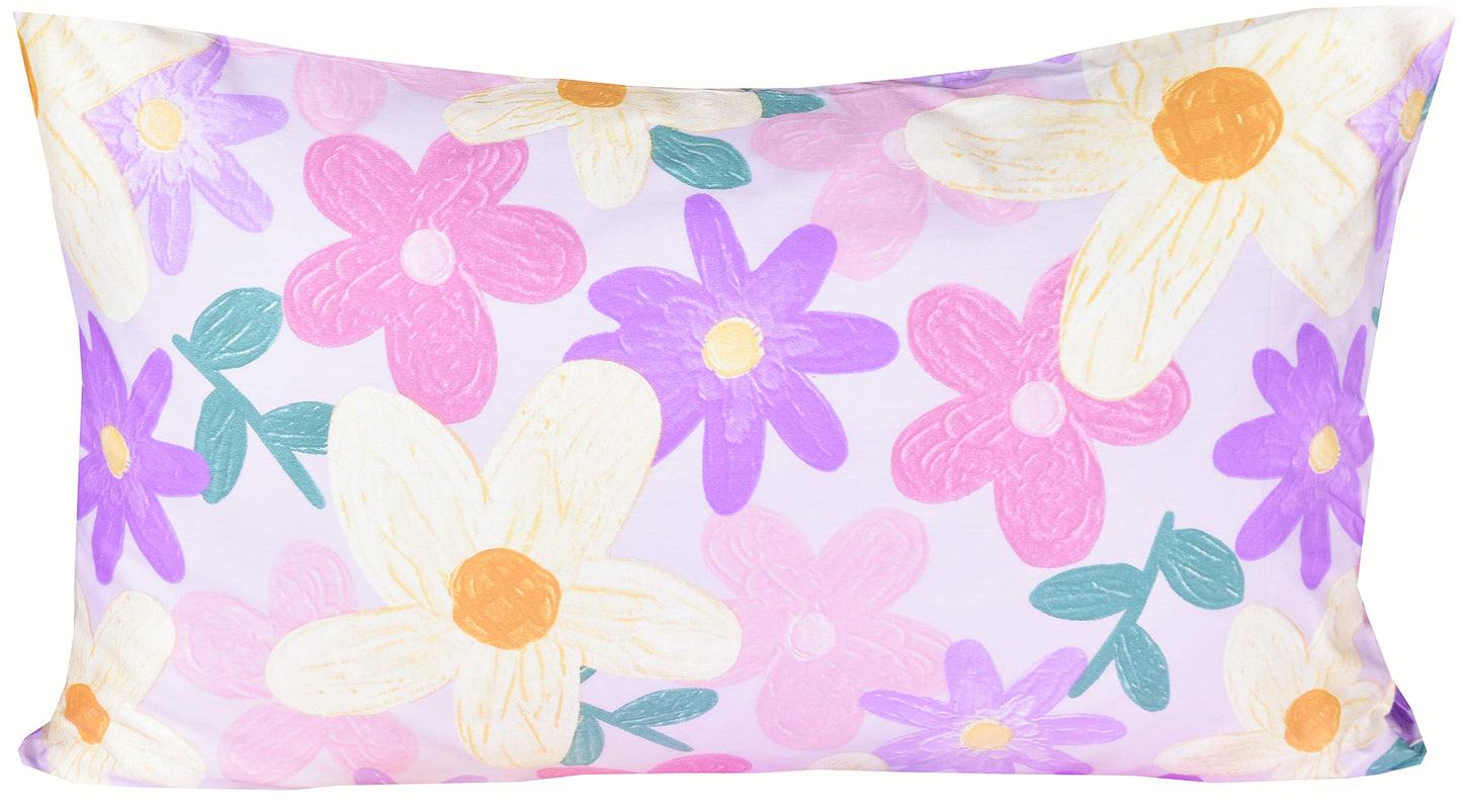 Scientific Sleep Purple Flower Painting Girls 100% Cotton 4 Pcs Full Bed Sheet Set Kids Toddler Teen, Flat Sheet & Fitted Sheet & Pillowcase Kids Bedding Set (Floret, Full)