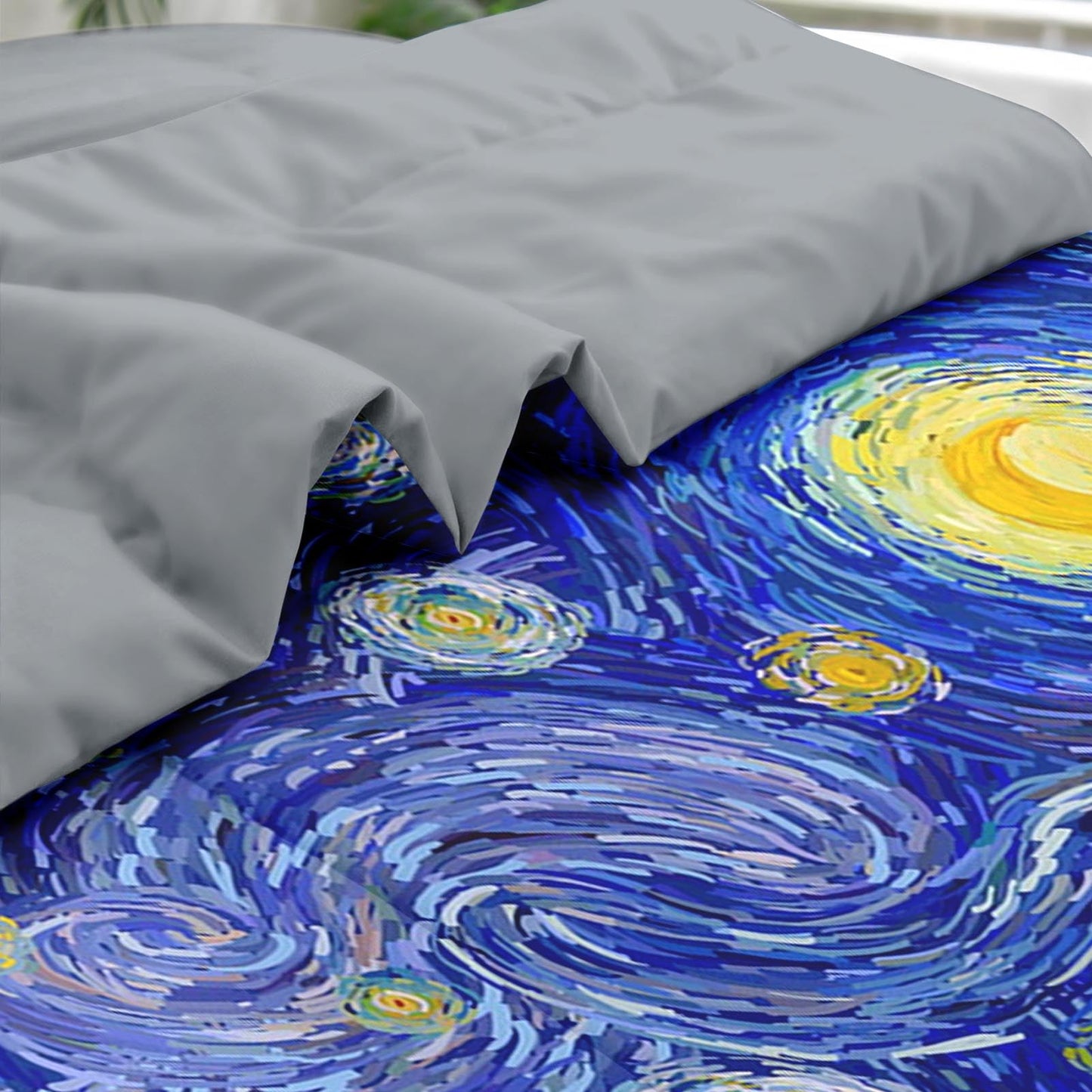 Pamnest Comforter Set Queen Size, Moon Starry Night 7 Pcs Bedding for Kids and Adults, Blue Modern Star Sky Art Bed Sheet Sets with Fitted Sheet 2 Pillowcase & 2 Sham for Bedroom Bed Decor