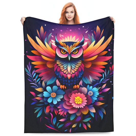 amepay Owl Flowers Blanket for Adults Kids Gifts for Owl Lovers Colorful Flannel Throw Blankets Soft Comfy Lightweight for Home Decor Couch Bed Sofa 60x50 Inches
