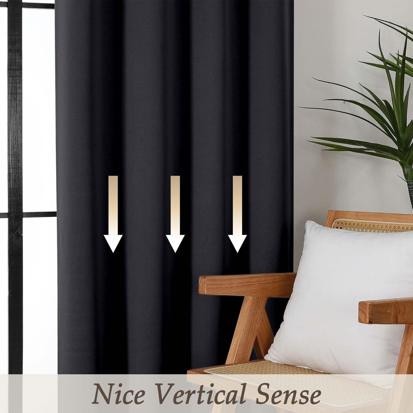 Gwine Black Blackout Curtains for Bedroom 63 Inch Length - Thermal Insulated Light Blocking Window Curtain Panels, Solid Room Darkening Drapes for Living Room, 2 Panels, Each W40 x L63