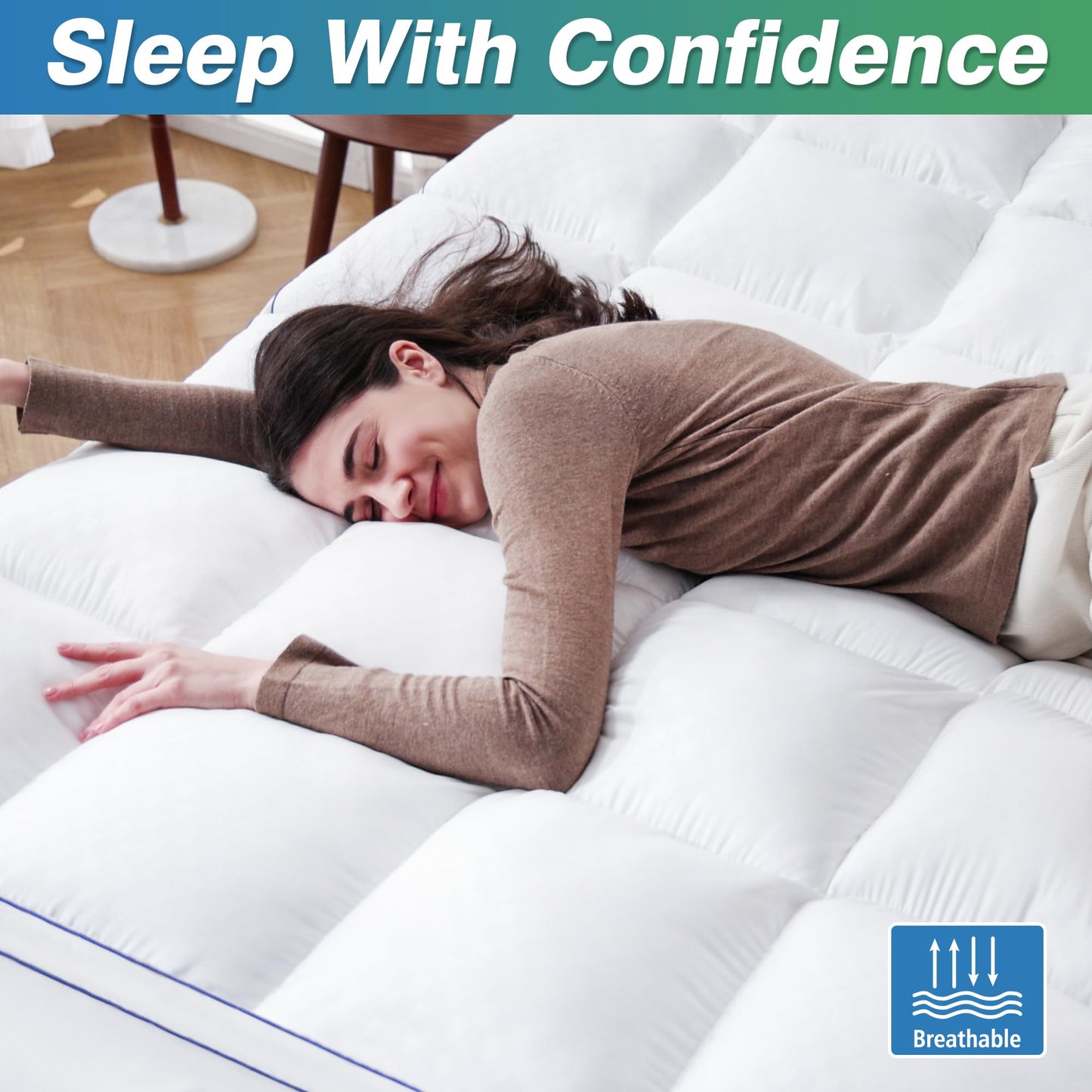 KUTUU Queen Mattress Topper, Extra Thick Pillow Top Mattress Pad Cover for Back Pain, 6-21 Inches Deep Pocket, 60x80 Inches, White