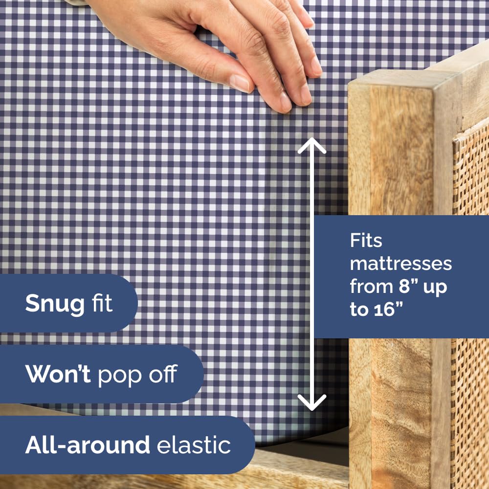 Blue Checkered Sheet Set - 1 Flat & 1 Fitted Sheet & 2 Pillowcases w/ Deep Pockets - Grid, Plaid, Gingham Pattern Bed Set - Comfy, Wrinkle & Fade Resistant - Soft, Breathable and Cooling - Queen Size