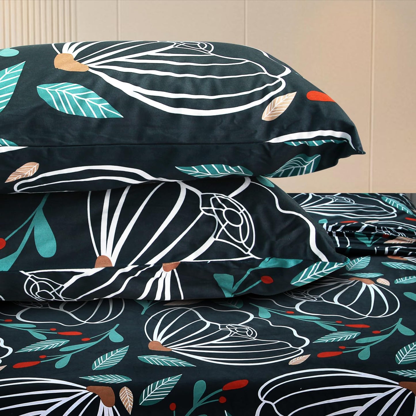 Ramesses Flannel Bedding Sheet Set Full-Polyester Printed Microfiber Plush Flannel Stain Resistant-Soft and Durable-4-Piece Bedding(Green, Full)