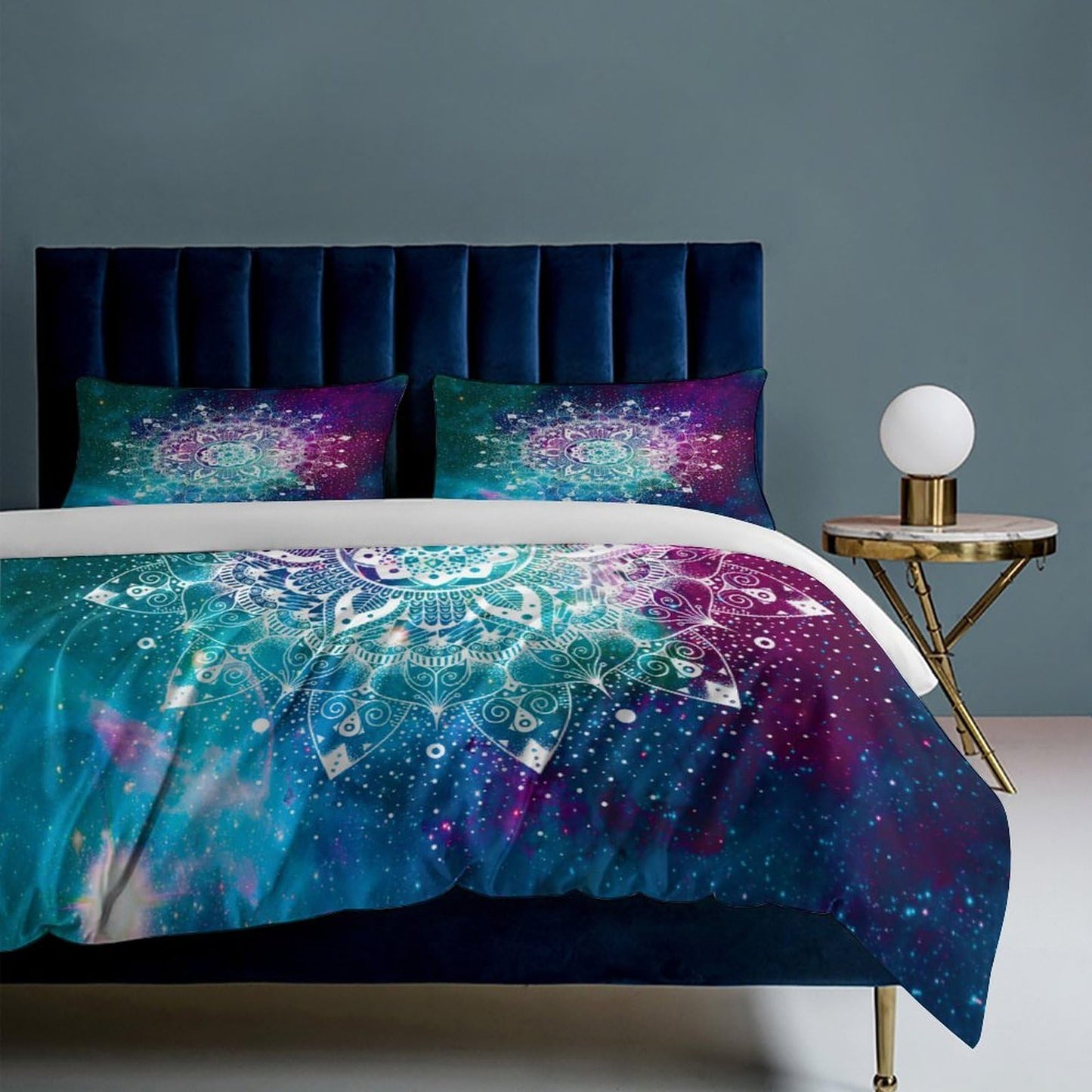 AAVEUP Hippie Comforter Set Boho Mandala Galaxy Space Indian Trippy Aesthetic Purple Blue Printed Bedding Set with 1 Comforter and 2 Pillowcases for Boys Girls Bedroom 79x90in (Without Liner)