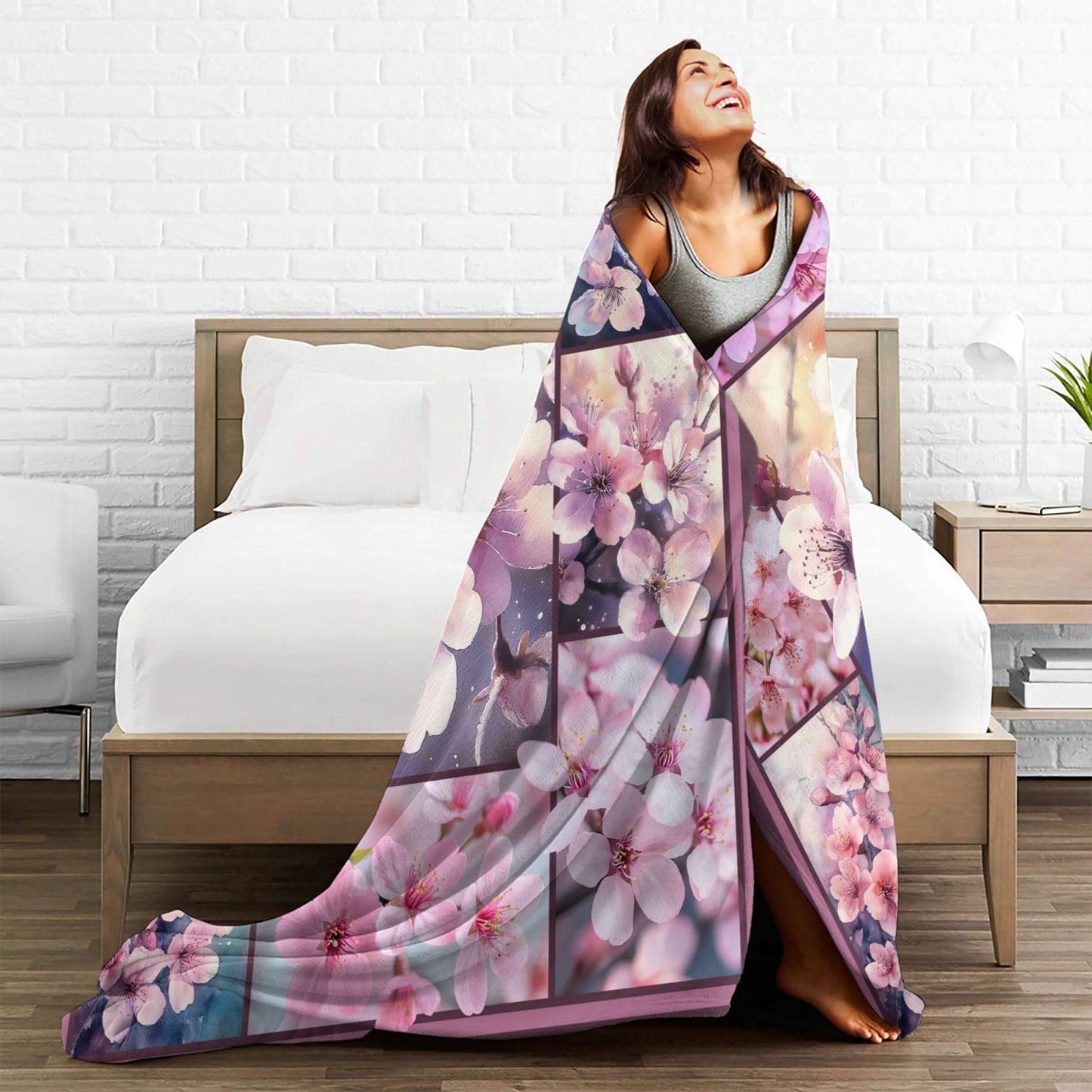 Lovira Cherry Blossoms Throw Blanket Japanese Sakura Floral Print Throw Blankets Gifts for Couch Sofa Bed Stuff Decor Lightweight Soft Cozy Fleece Plush Flannel Bedding for Lover Men Women 40"x50"