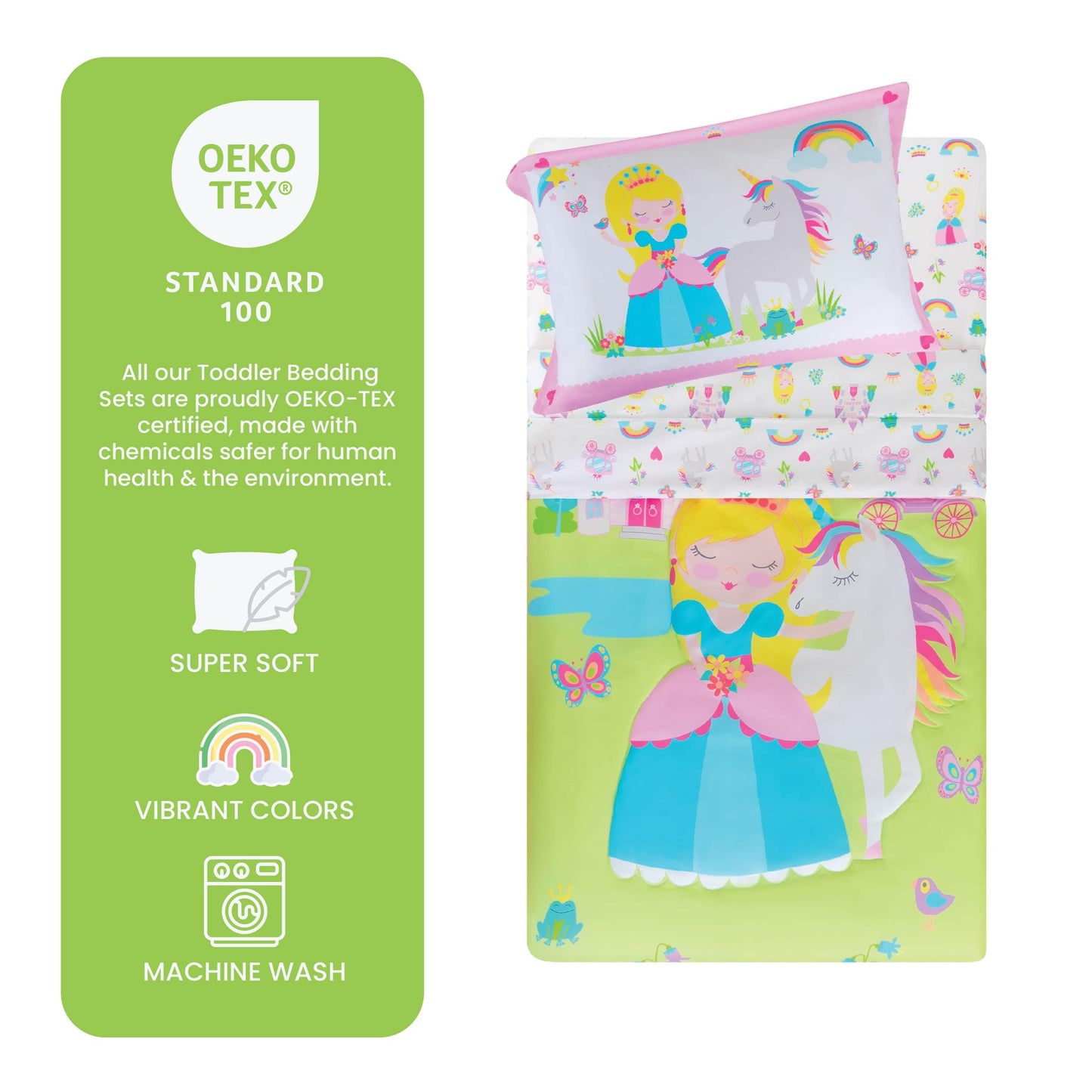 Todays Kids Princess Toddler Bedding Set for Girls - 4-Piece Toddler Bed Comforter Sets for Girls, Reversible Comforter & Pillowcase, Flat Sheet, Fitted Sheet, Breathable & Super Soft Microfiber